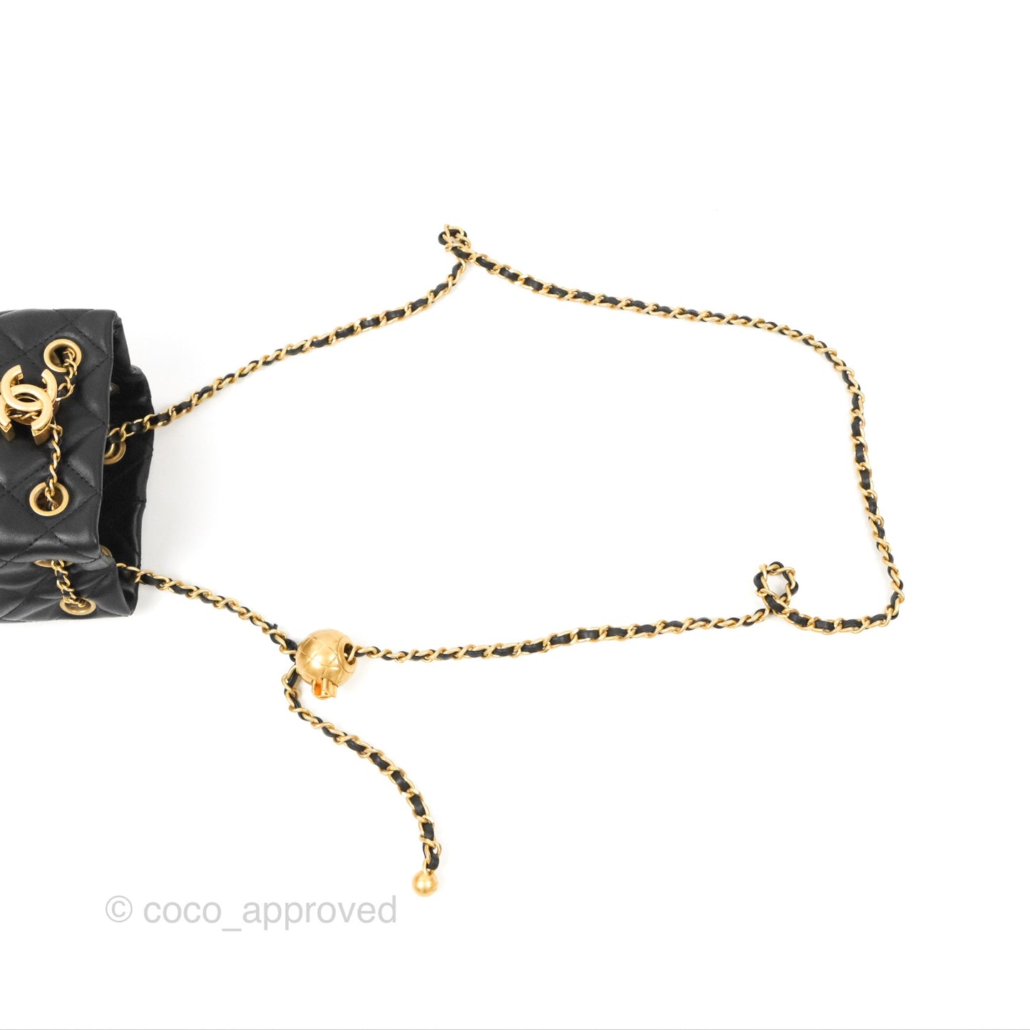 Chanel Pearl Crush Bucket Bag Black Lambskin Aged Gold Hardware