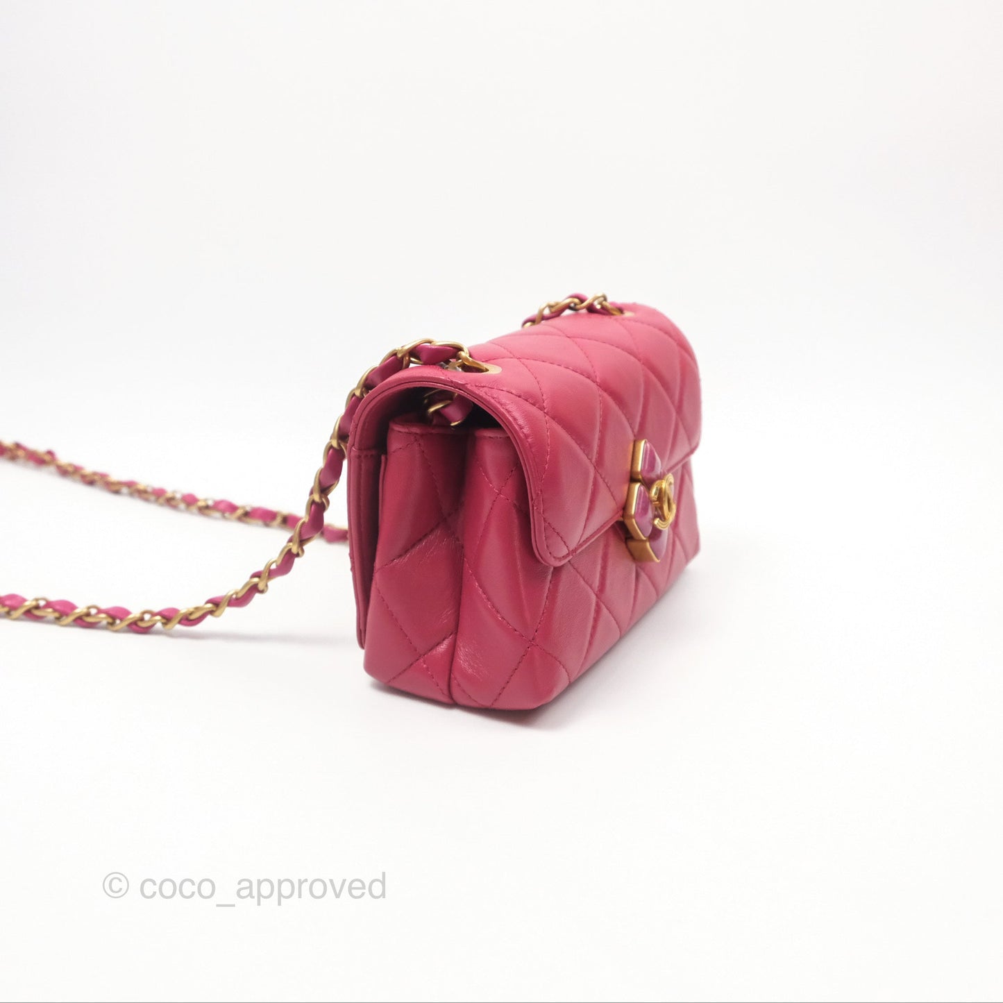 Chanel Diamond Lock CC Flap Bag Pink Lambskin Gold Hardware