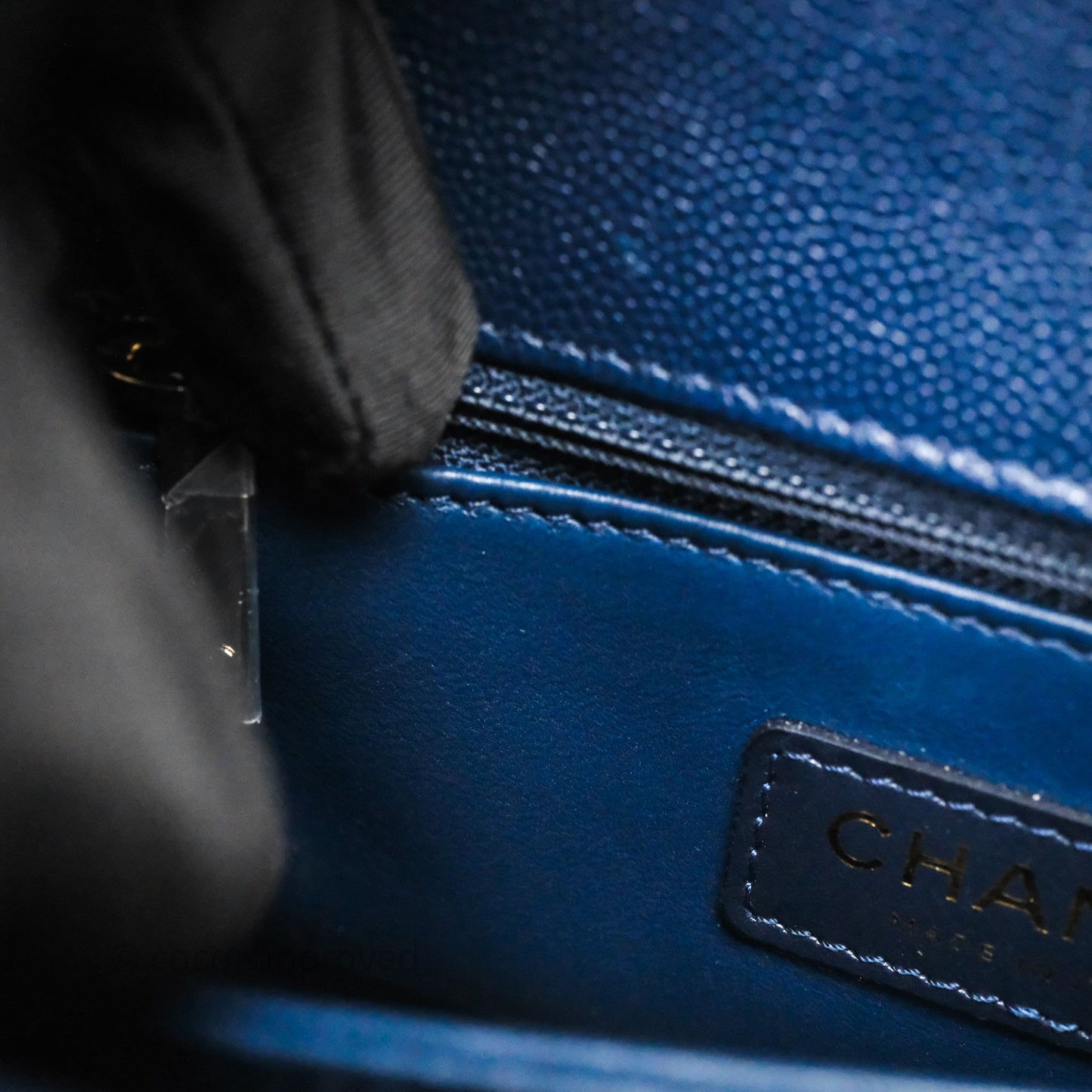Chanel Small Coco Handle Navy Caviar Gold Hardware Lizard Handle