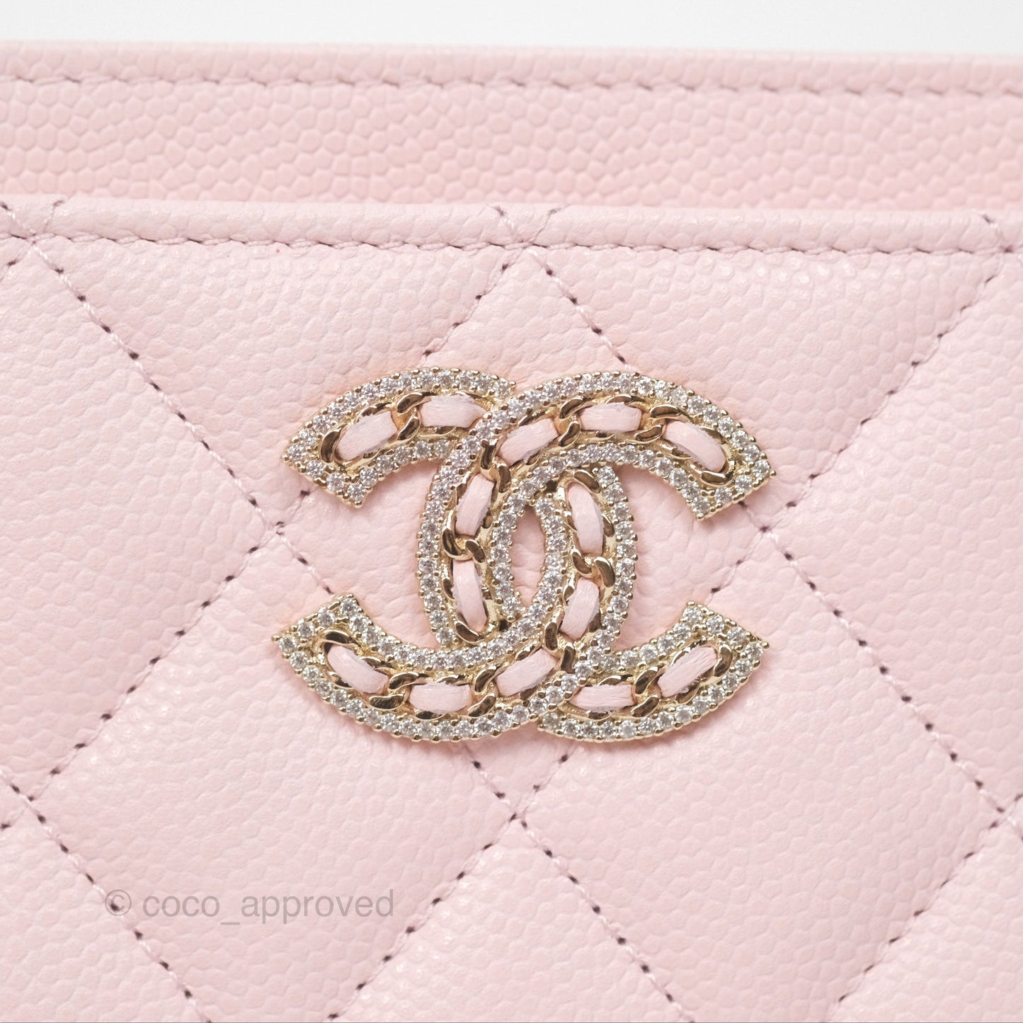 Chanel Quilted Flat Card Holder Light Pink Caviar