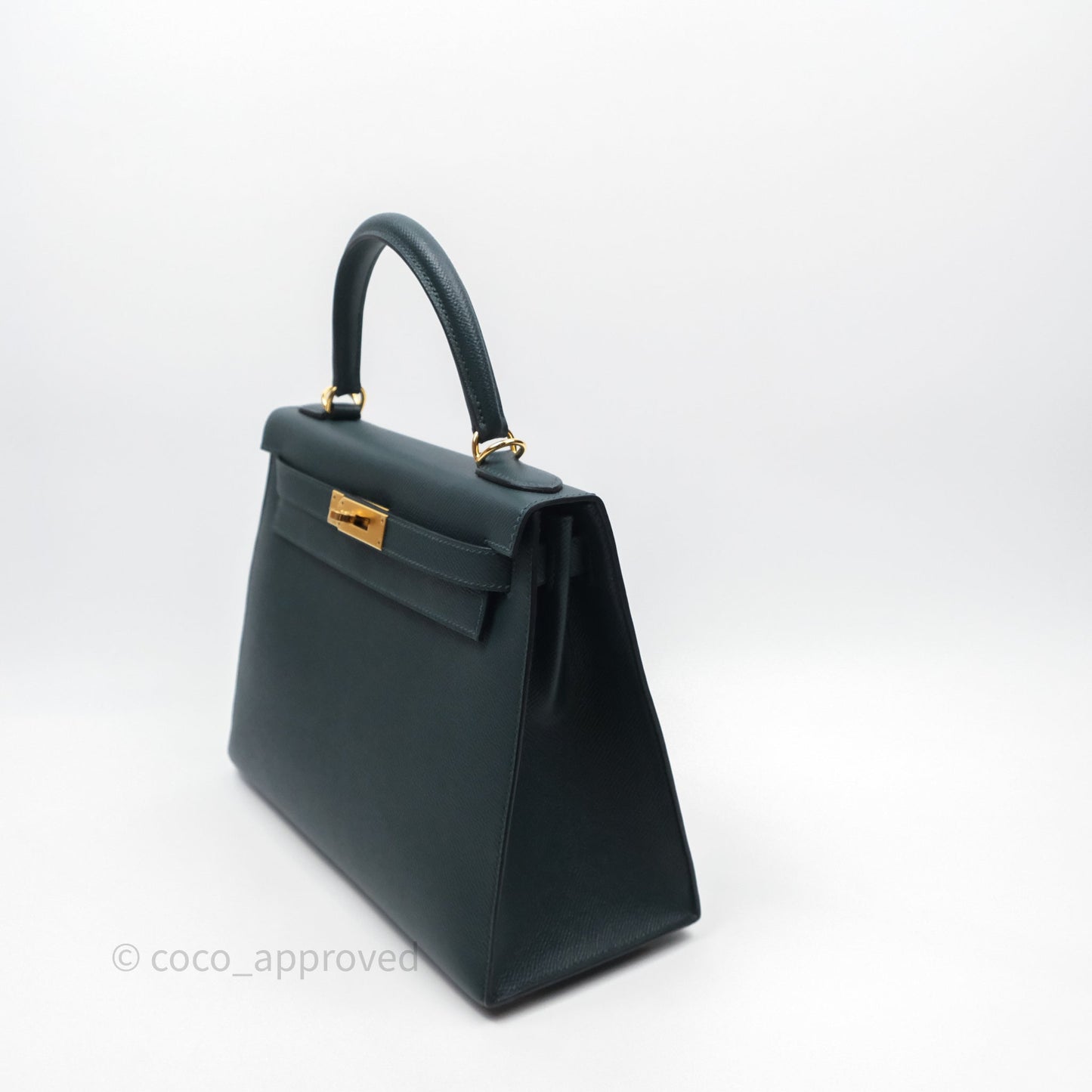 Hermès Kelly 28 Sellier Vert Cypres 6O Epsom Gold Hardware