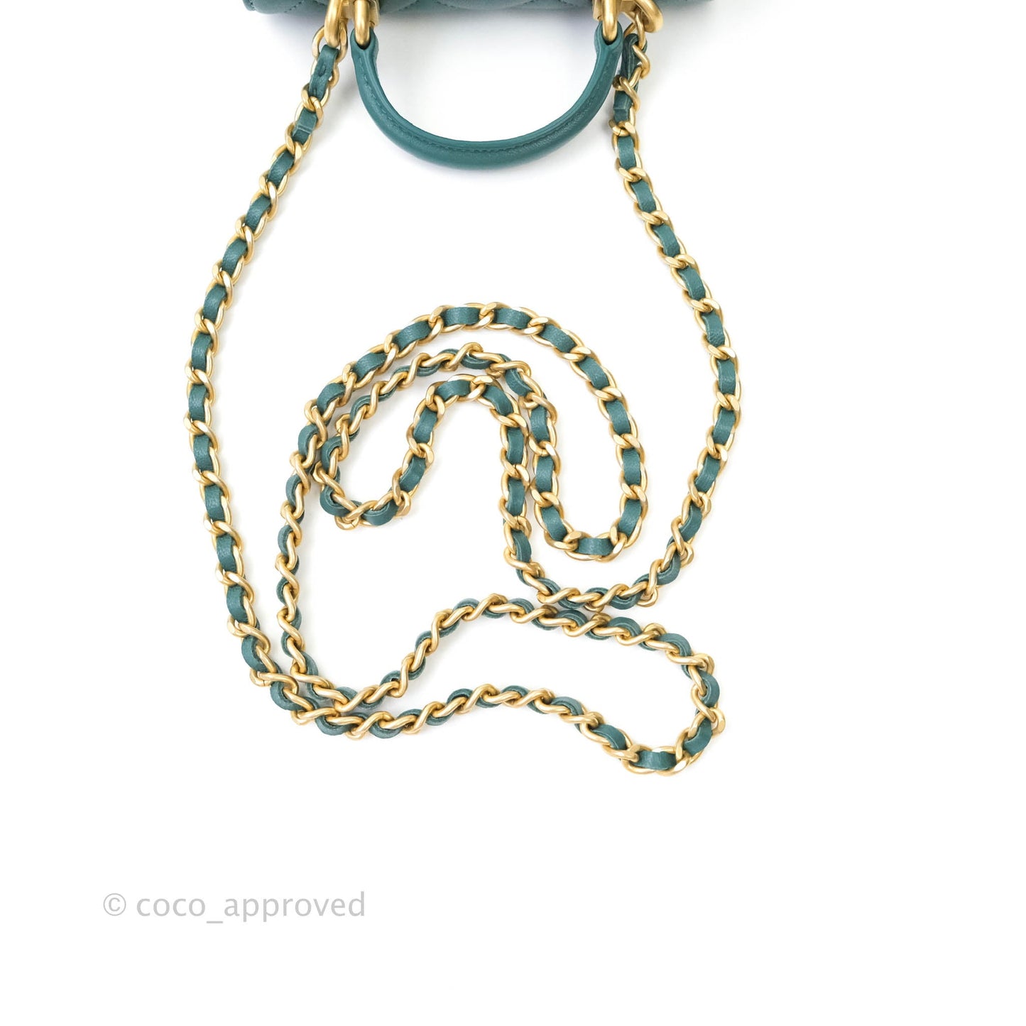Chanel Flap Coin Purse With Chain Green Lambskin Aged Gold Hardware
