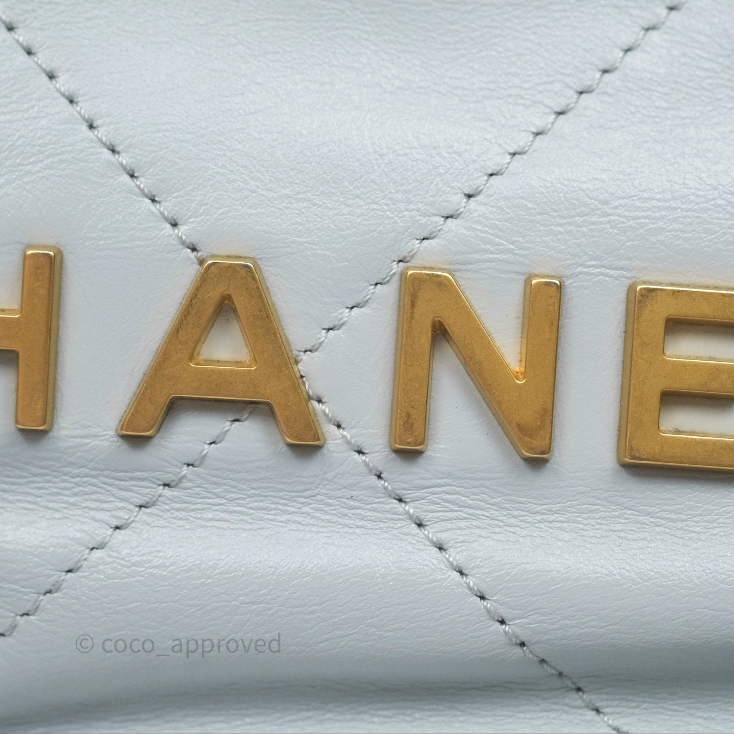 Chanel 22 Mini Bag Blue Grey Shiny Crumpled Calfskin Aged Gold Hardware