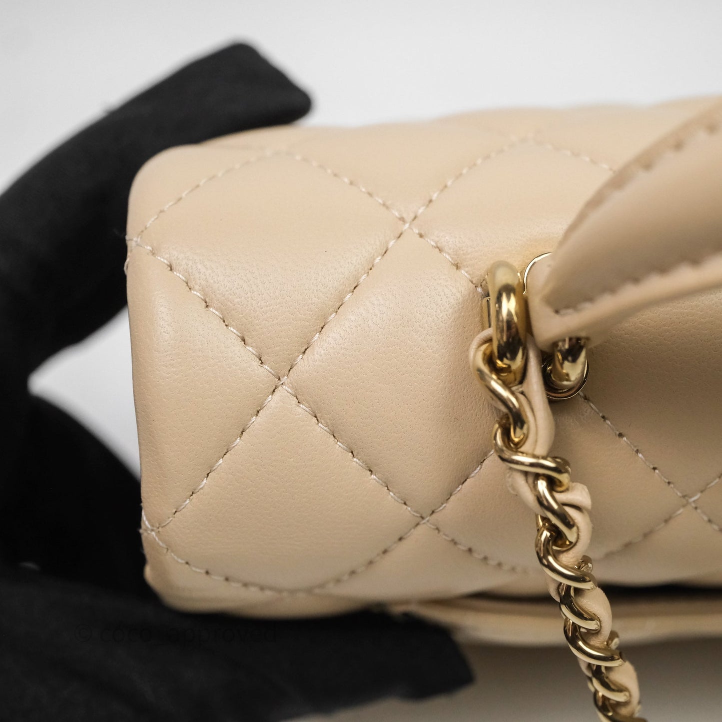 Chanel Top Handle Mini Rectangular Flap Beige Lambskin Shiny Gold Hardware
