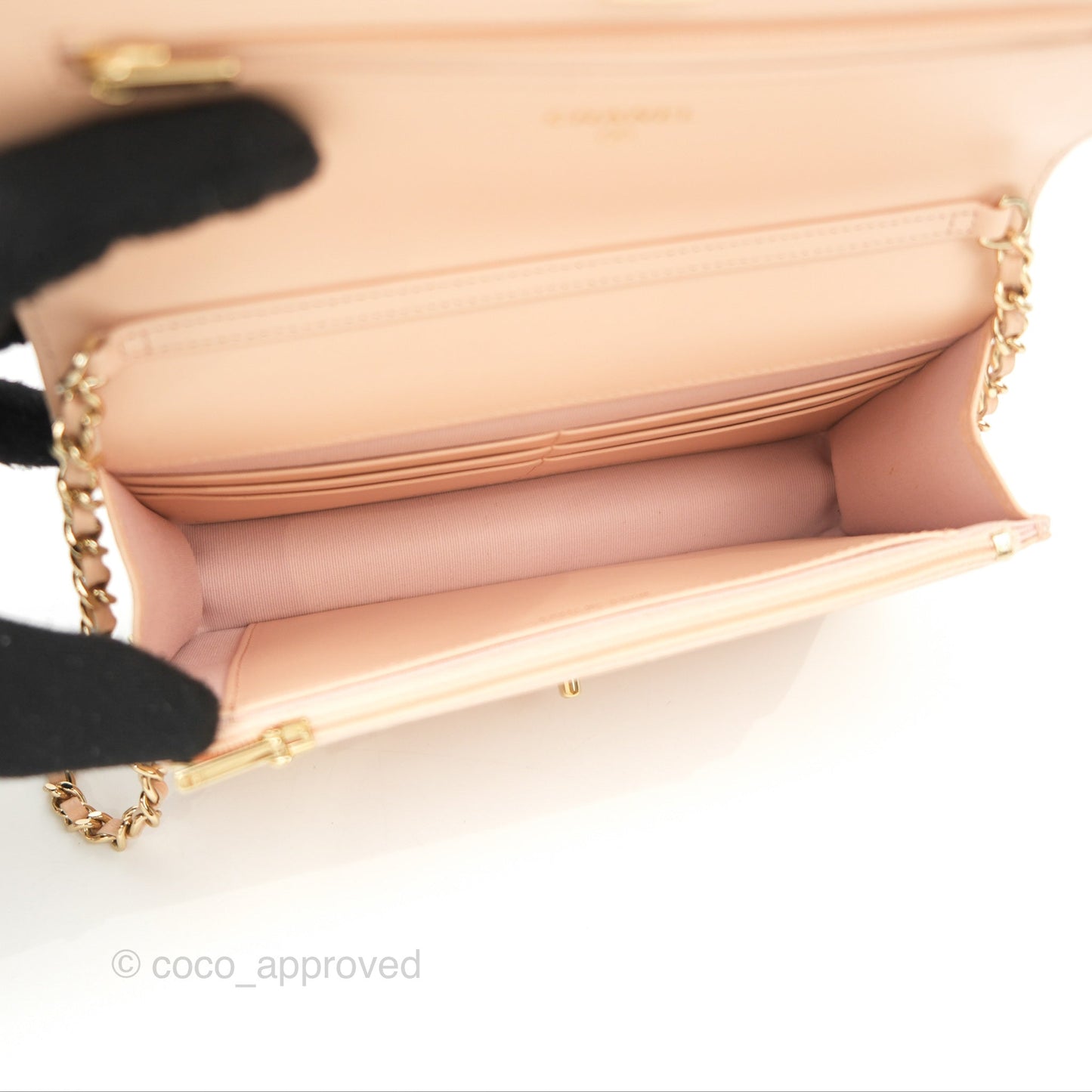 Chanel Quilted Bow Wallet On Chain WOC Light Beige Caviar Gold Hardware