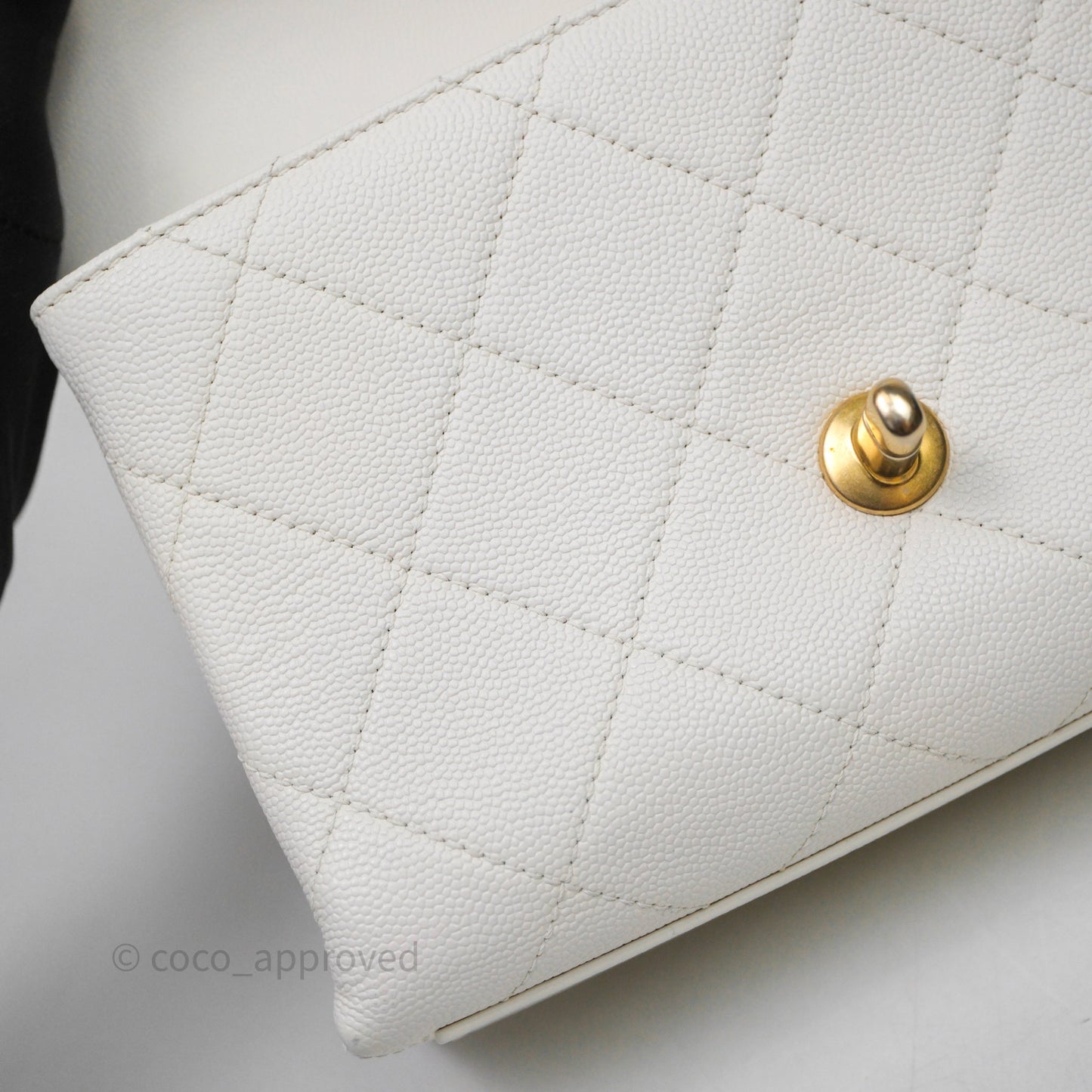 Chanel Bracelet On Chain Small Flap Bag White Caviar Aged Gold Hardware