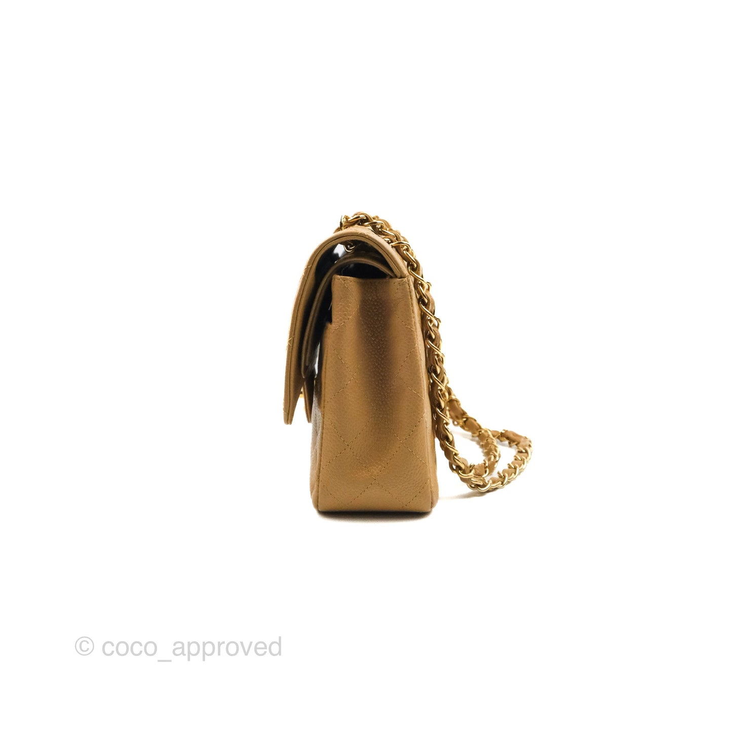 Chanel Quilted M/L Medium Flap Vintage Dark Beige Caviar 24K Gold Hardware