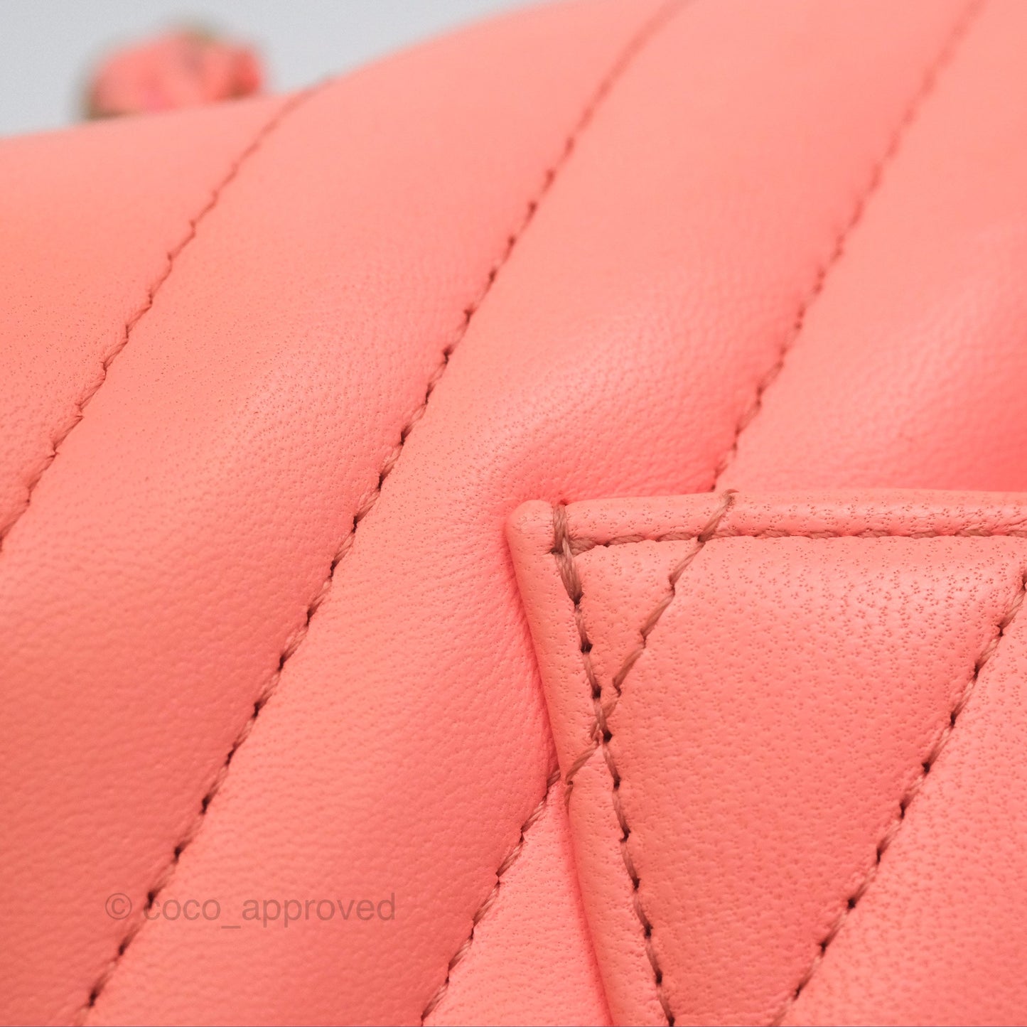 Chanel Chevron Mini Rectangular Flap Peach Pink Lambskin Aged Gold Hardware