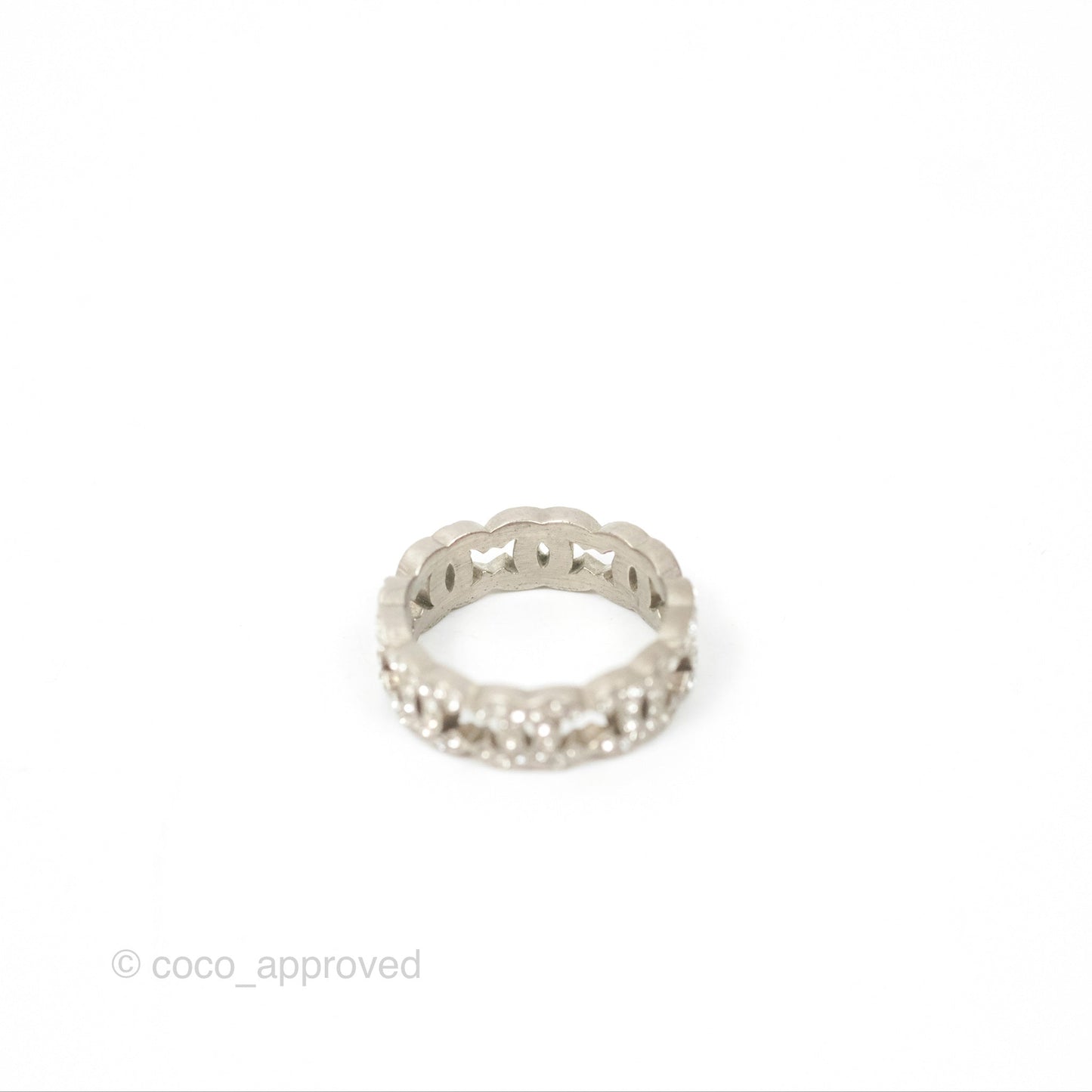 Chanel CC Crystal Ring Brushed Silver Tone