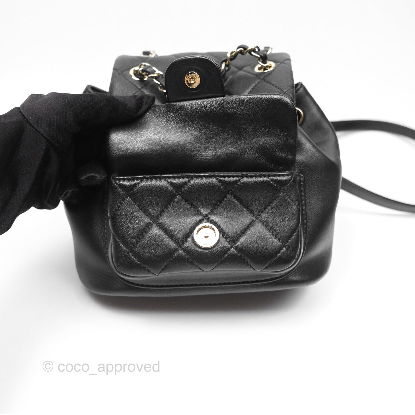 Chanel Quilted Small Duma Drawstring Backpack Black Lambskin