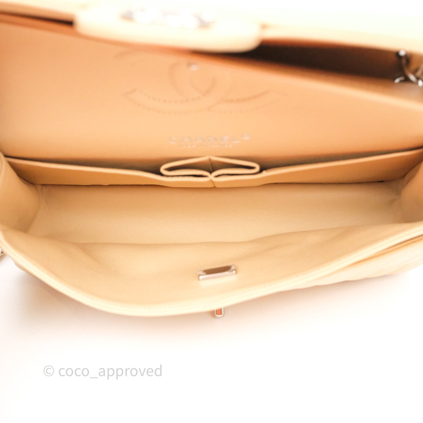 Chanel Classic M/L Medium Flap Quilted Beige Caviar Silver Hardware