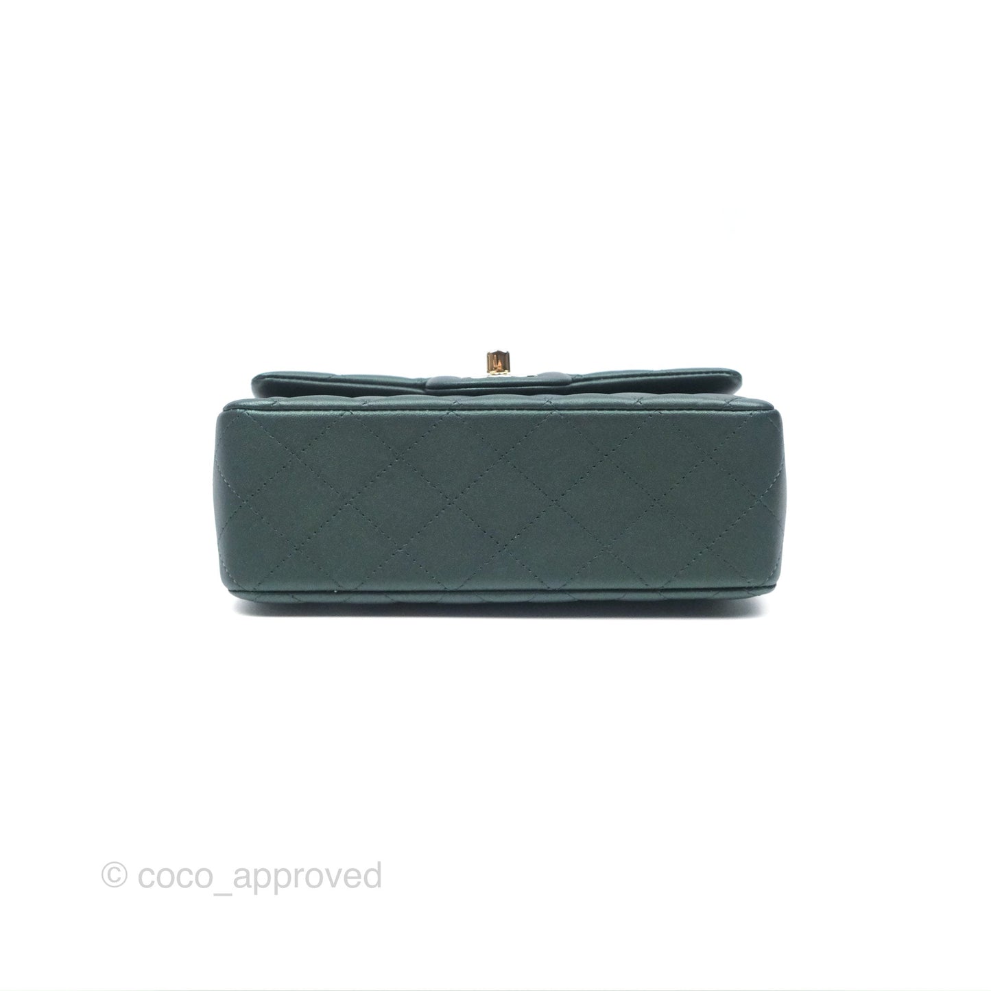 Chanel Top Handle Mini Rectangular Flap Bag Iridescent Dark Green Lambskin Gold Hardware