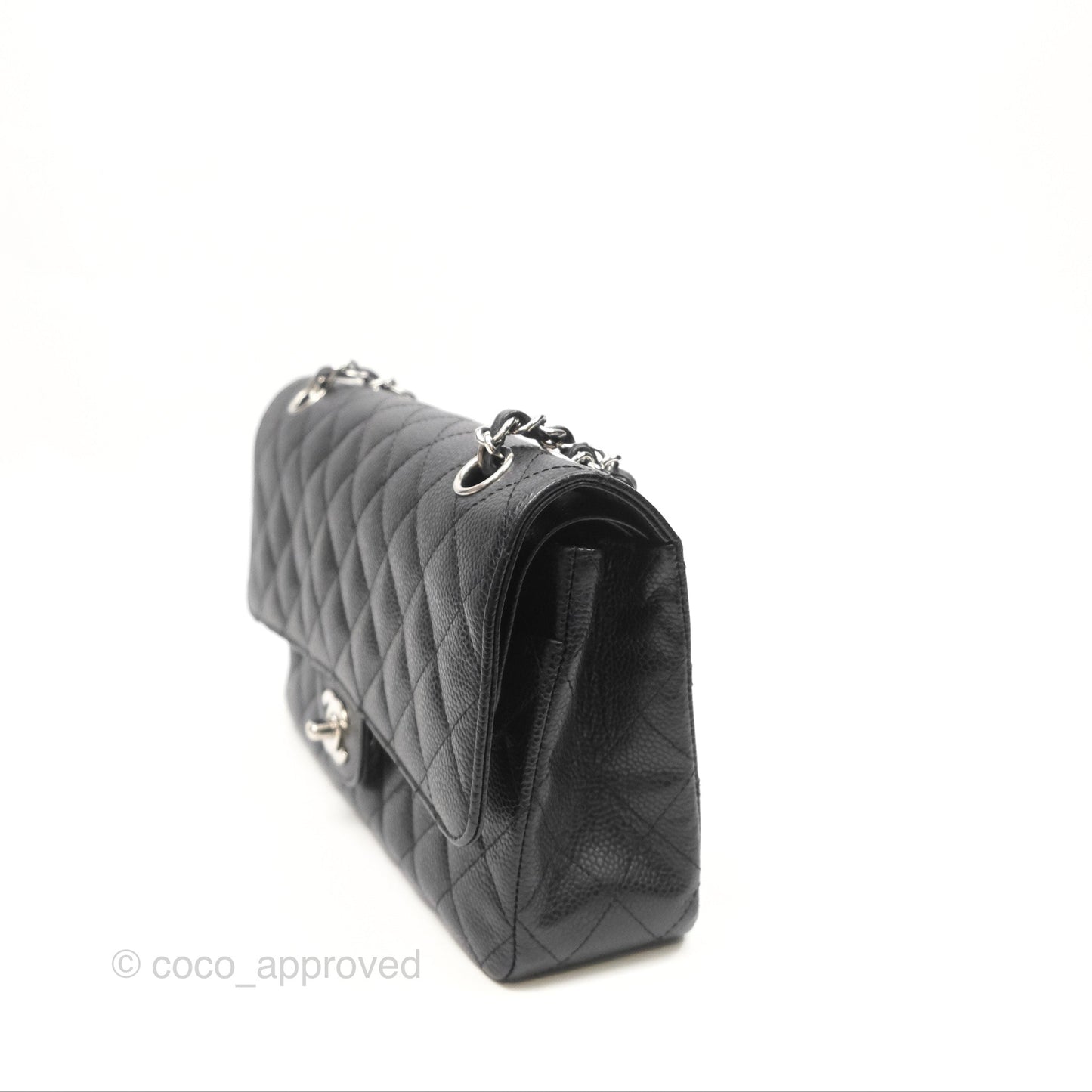 Chanel Classic M/L Medium Flap Quilted Black Caviar Silver Hardware