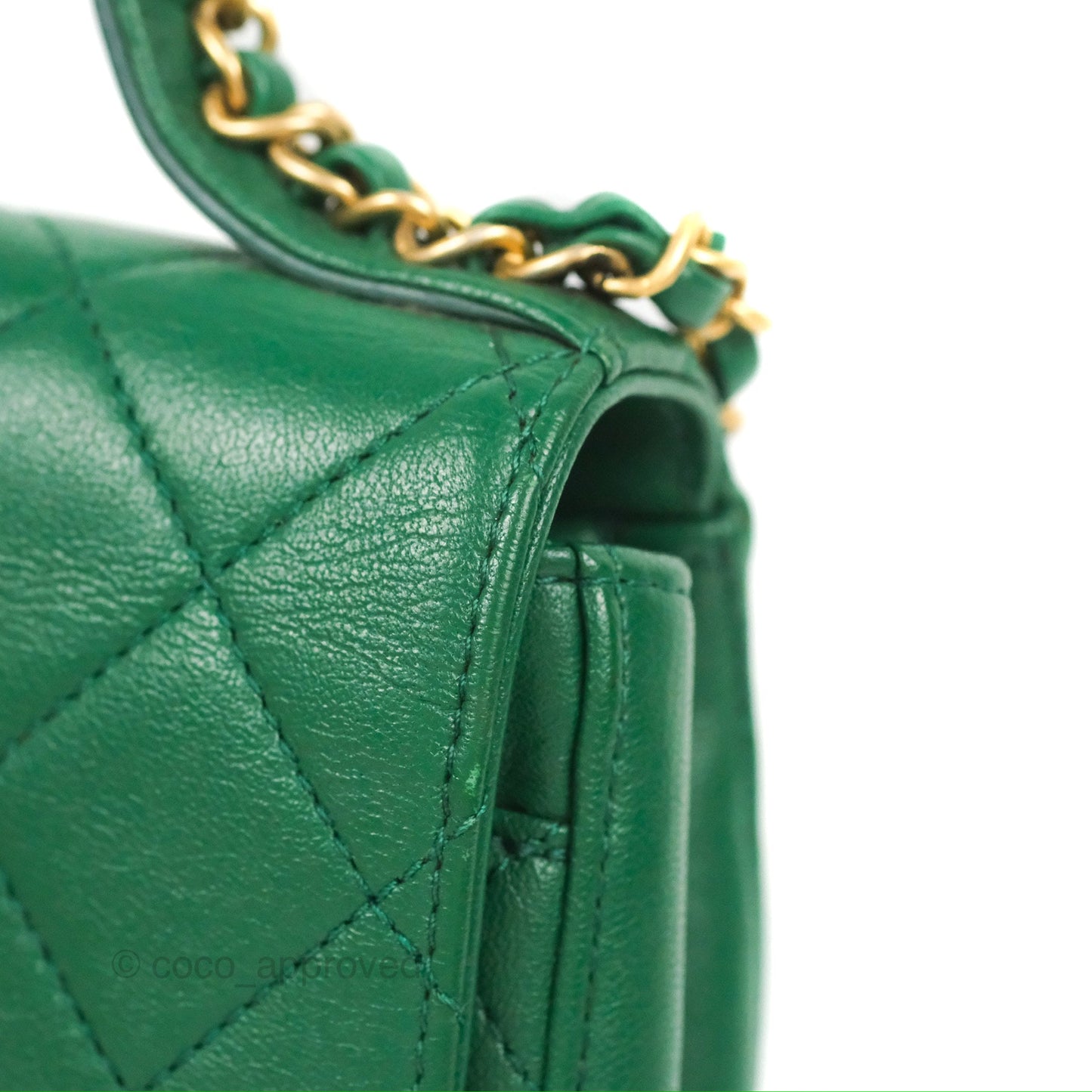 Chanel Chain Infinity Top Handle Bag Green Lambskin Aged Gold Hardware