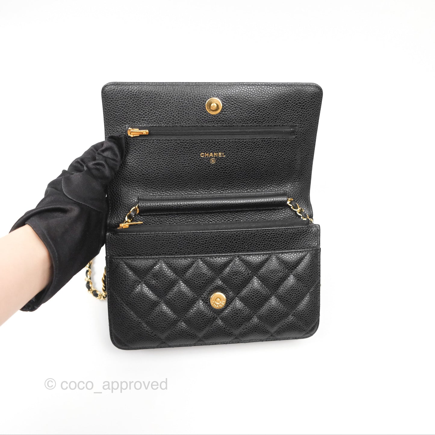 Chanel Classic Wallet on Chain WOC Quilted Black Caviar Gold Hardware