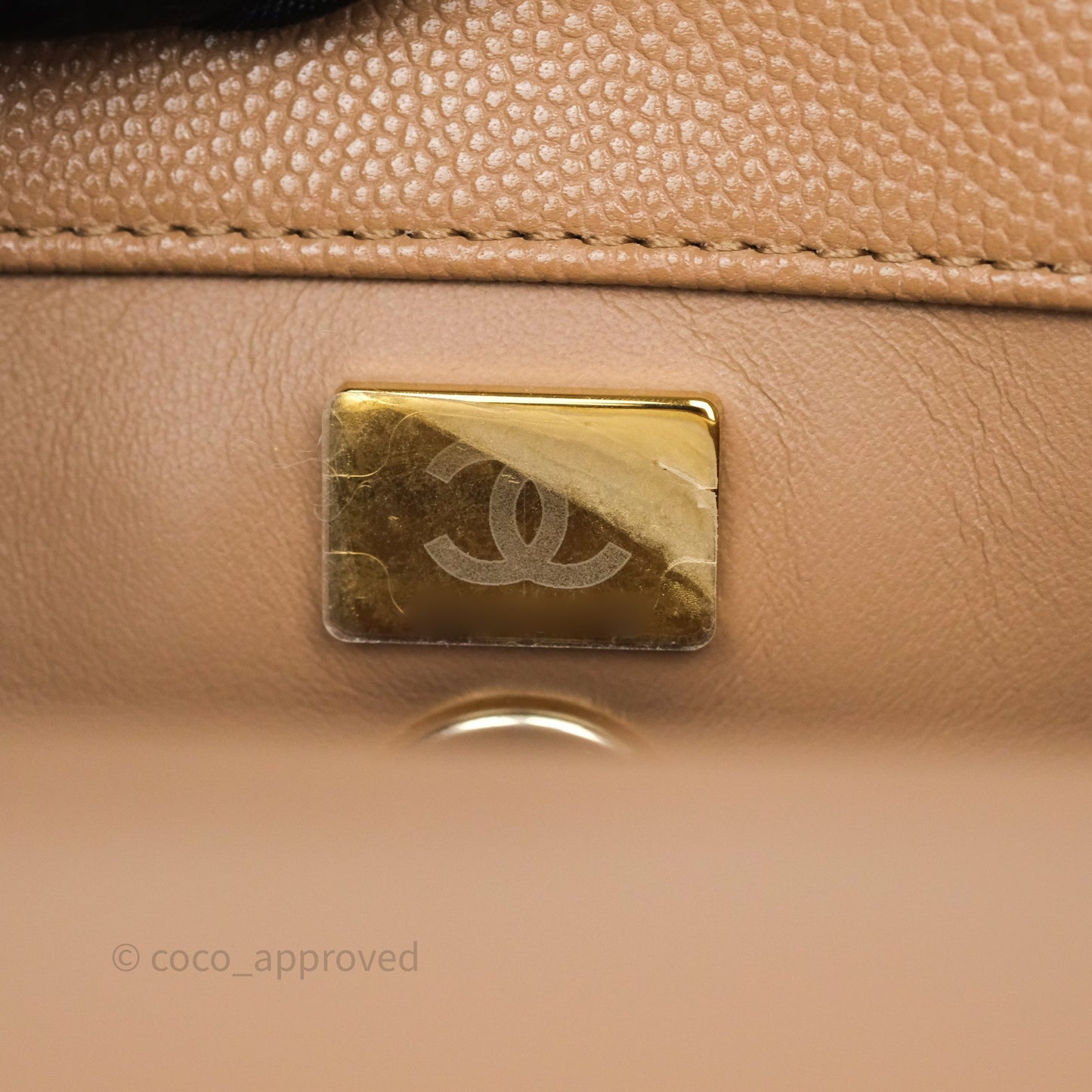 Chanel Small Coco Handle Quilted Beige Caviar Gold Hardware