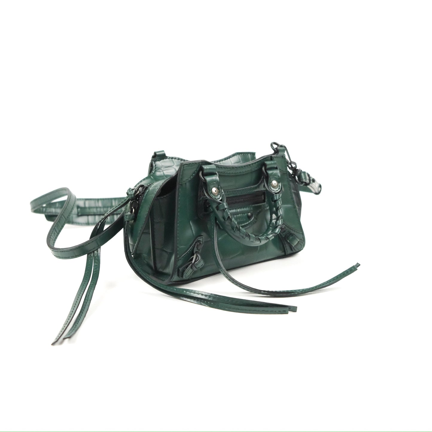 Balenciaga Mini Neo Classic City Bag Green Croc Embossed
