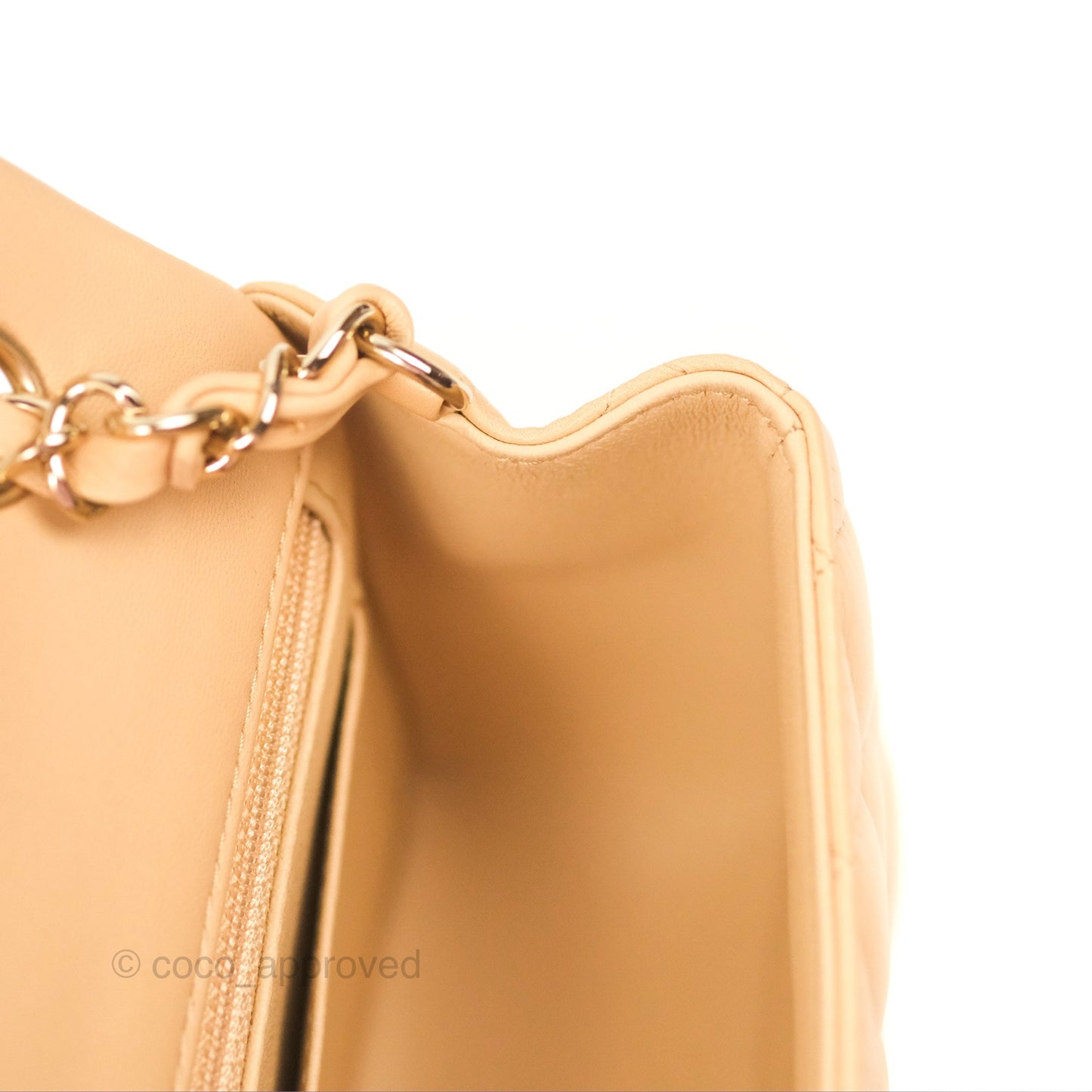 Chanel Quilted Mini Rectangular Flap Beige Lambskin Gold Hardware