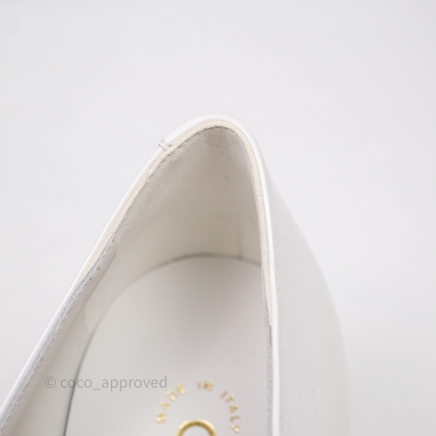 Chanel CC Ribbon Mary Jane Block Heels White Patent Size 39