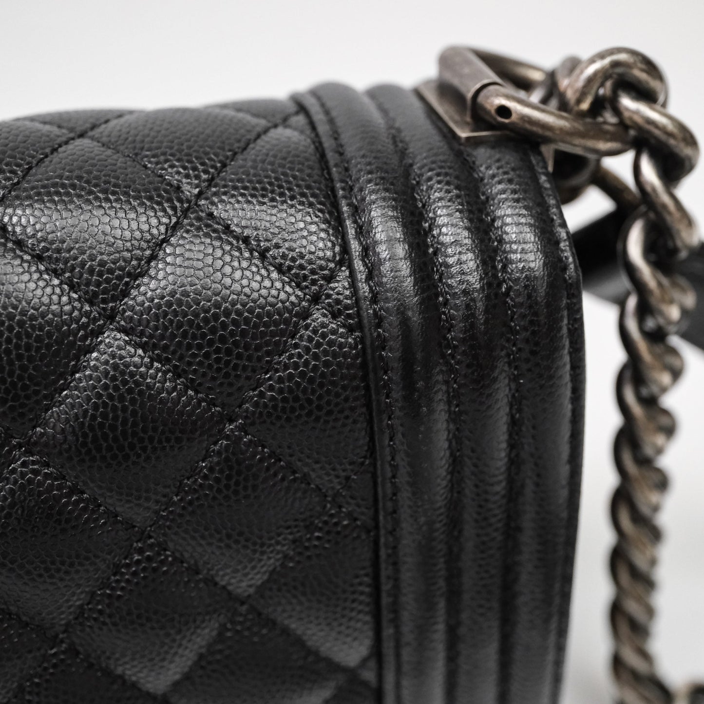 Chanel Small Boy Quilted Black Caviar Ruthenium Hardware
