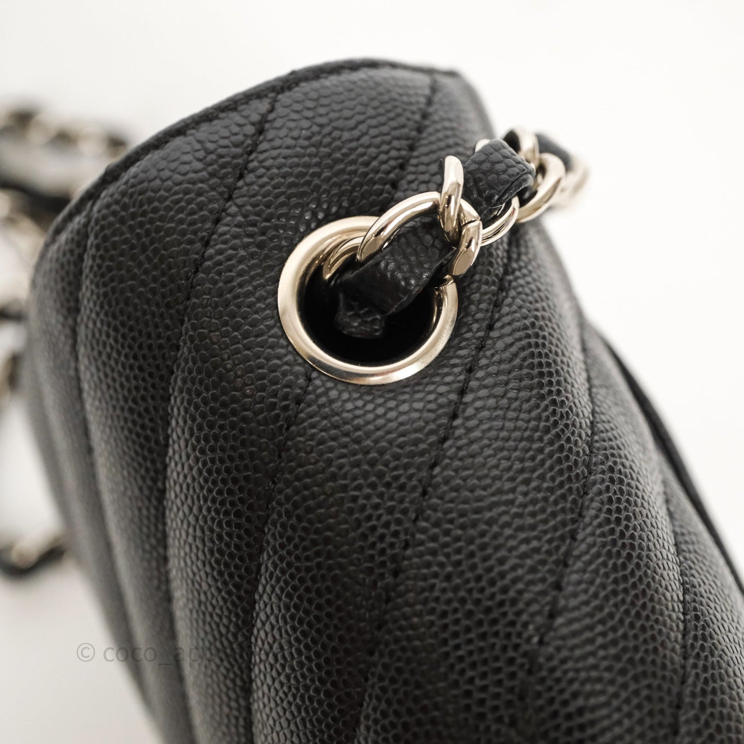 Chanel Mini Rectangular Flap Chevron Black Caviar Silver Hardware