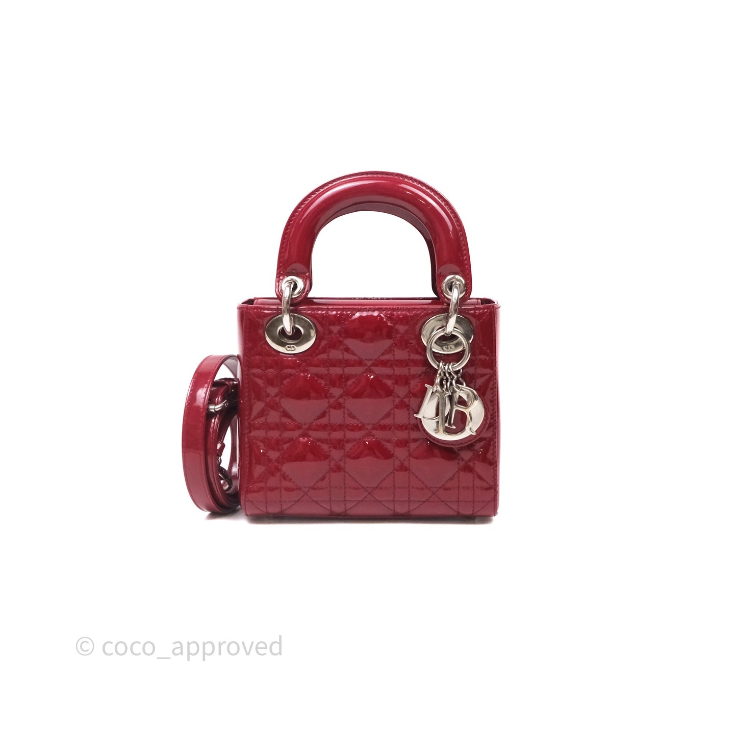 Christian Dior Mini Lady Dior Red Patent Cannage Silver Hardware