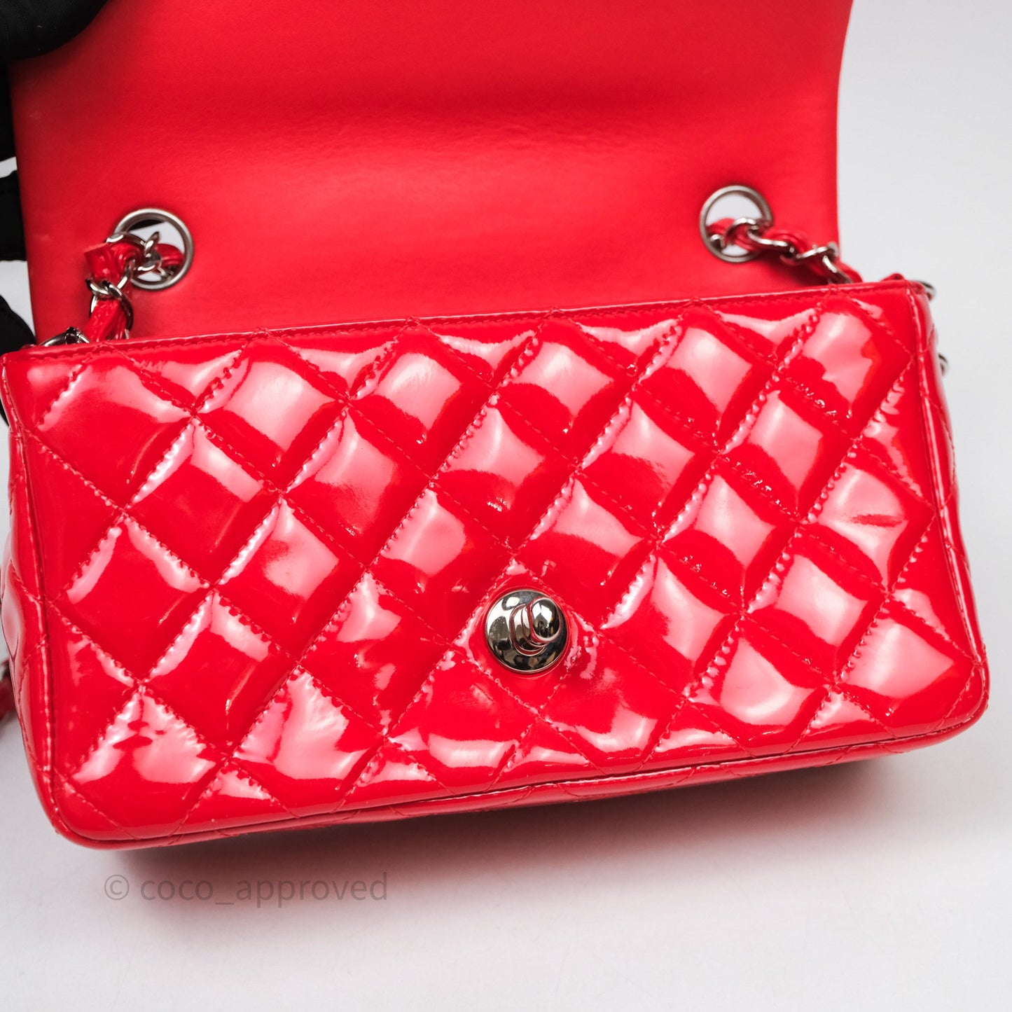 Chanel Mini Rectangular Quilted Red Patent Silver Hardware