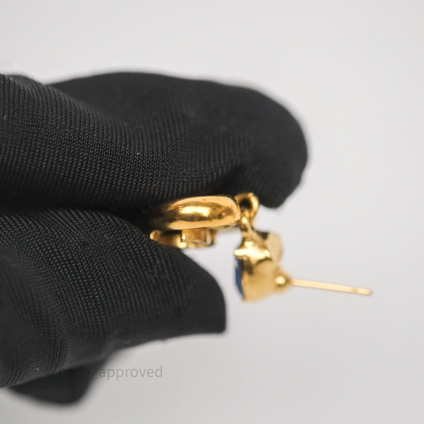 Chanel Oval Blue Resin Heart CC Drop Earrings Gold Tone 23C