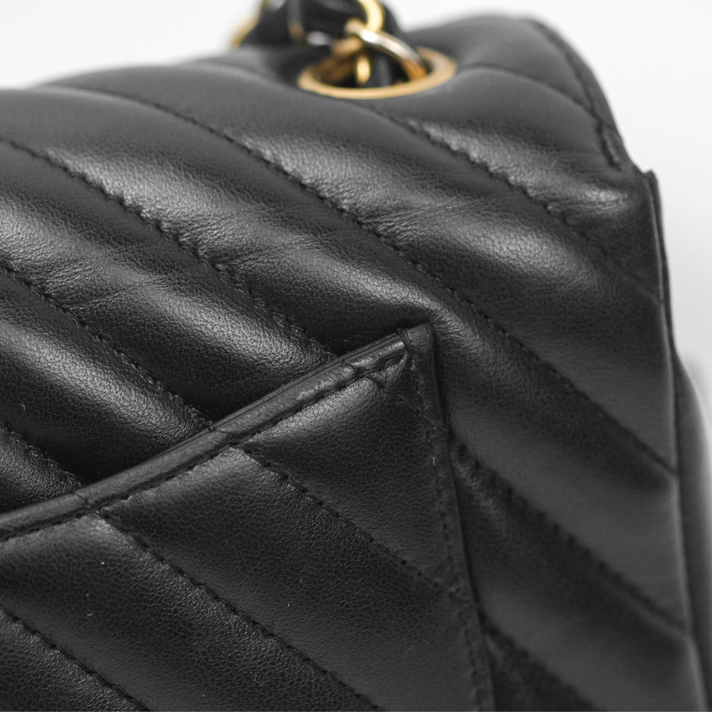 Chanel Chevron Mini Rectangular Black Lambskin Aged Gold Hardware
