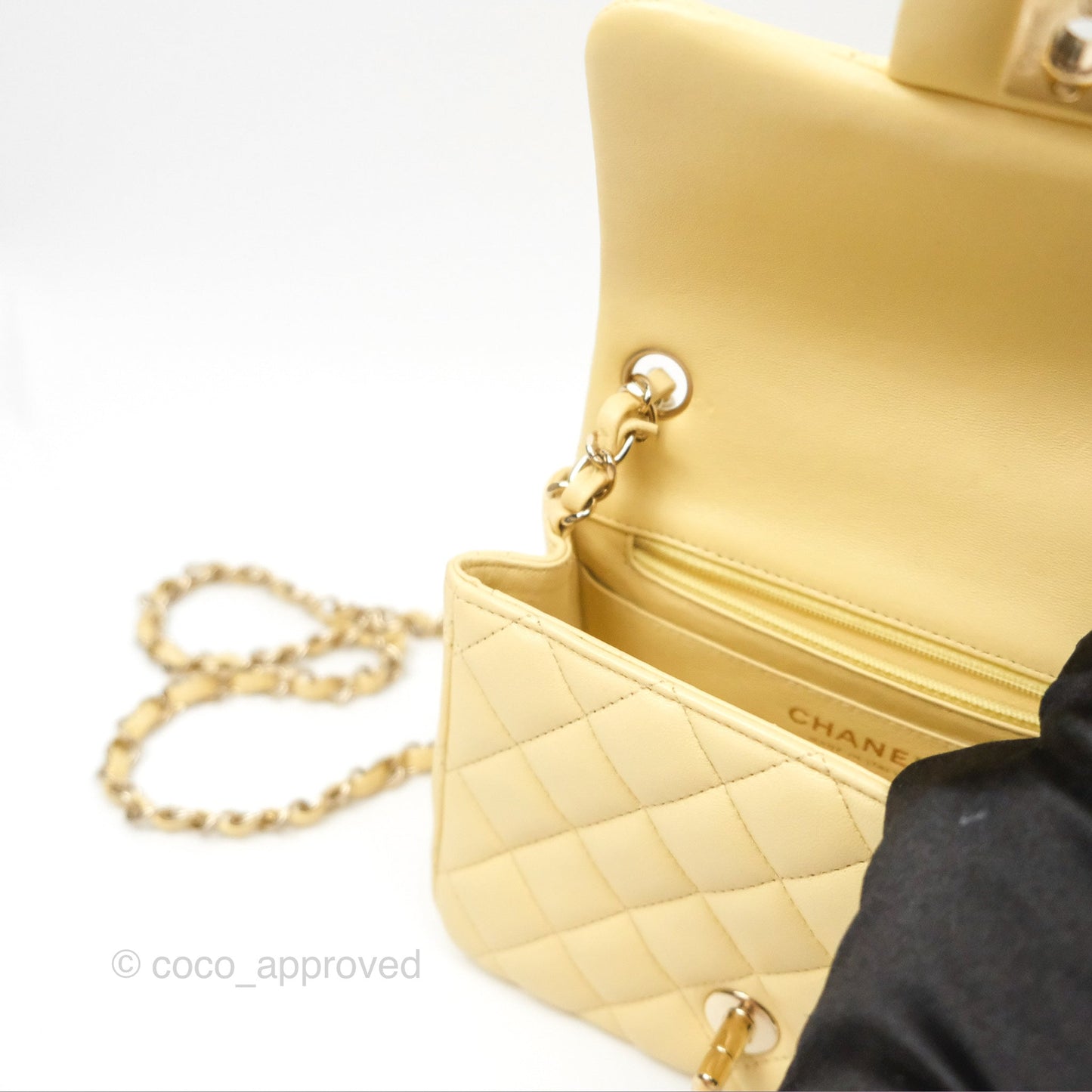 Chanel Mini Square Quilted Yellow Lambskin Gold Hardware