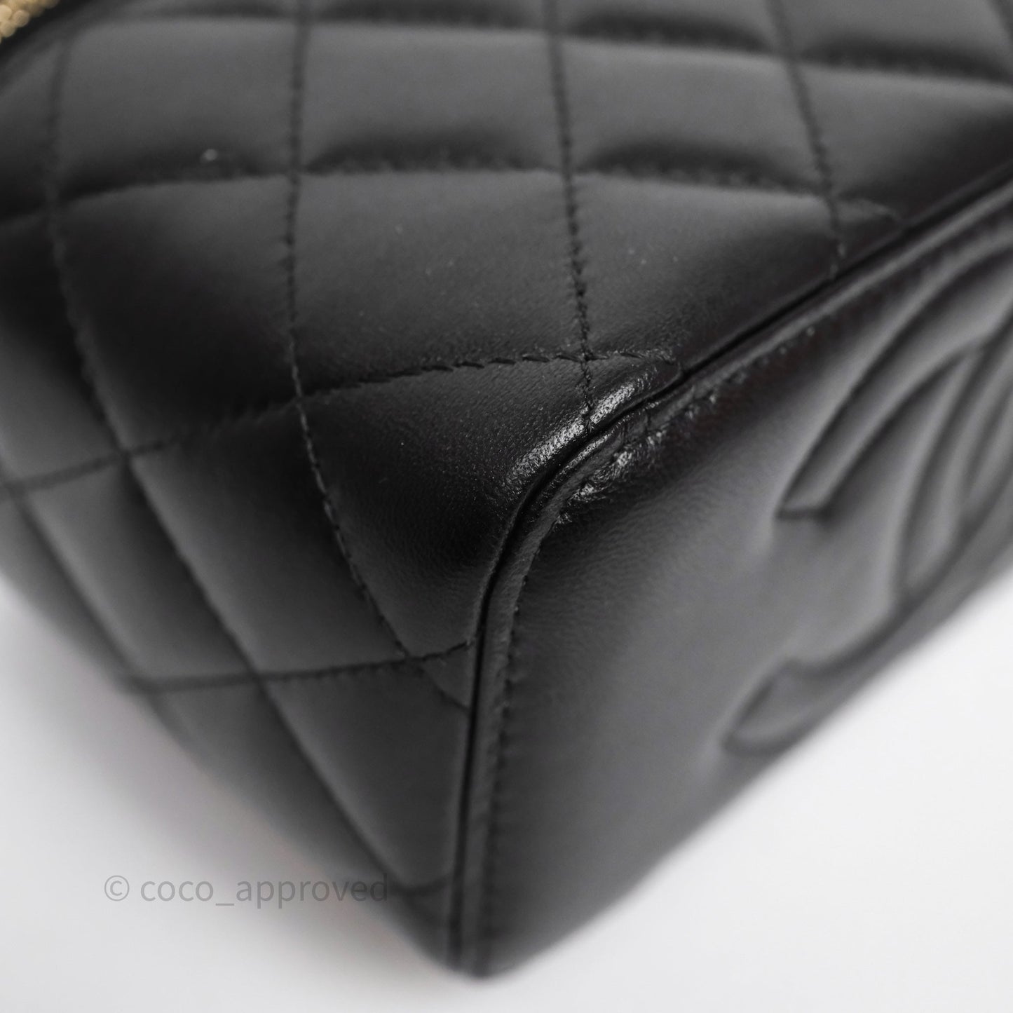 Chanel Vanity Rectangular Metal Top Handle Black Lambskin Aged Gold Hardware