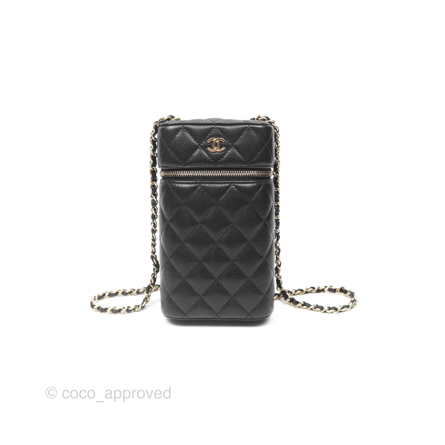 Chanel Vanity Phone Holder With Chain Black Caviar Gold Hardware