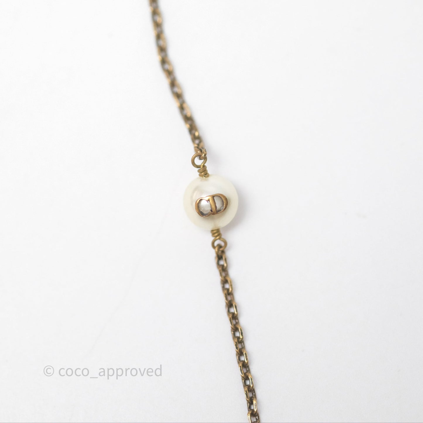 Christian Dior Pearl Crystal Bee Long Necklace Aged Gold Tone