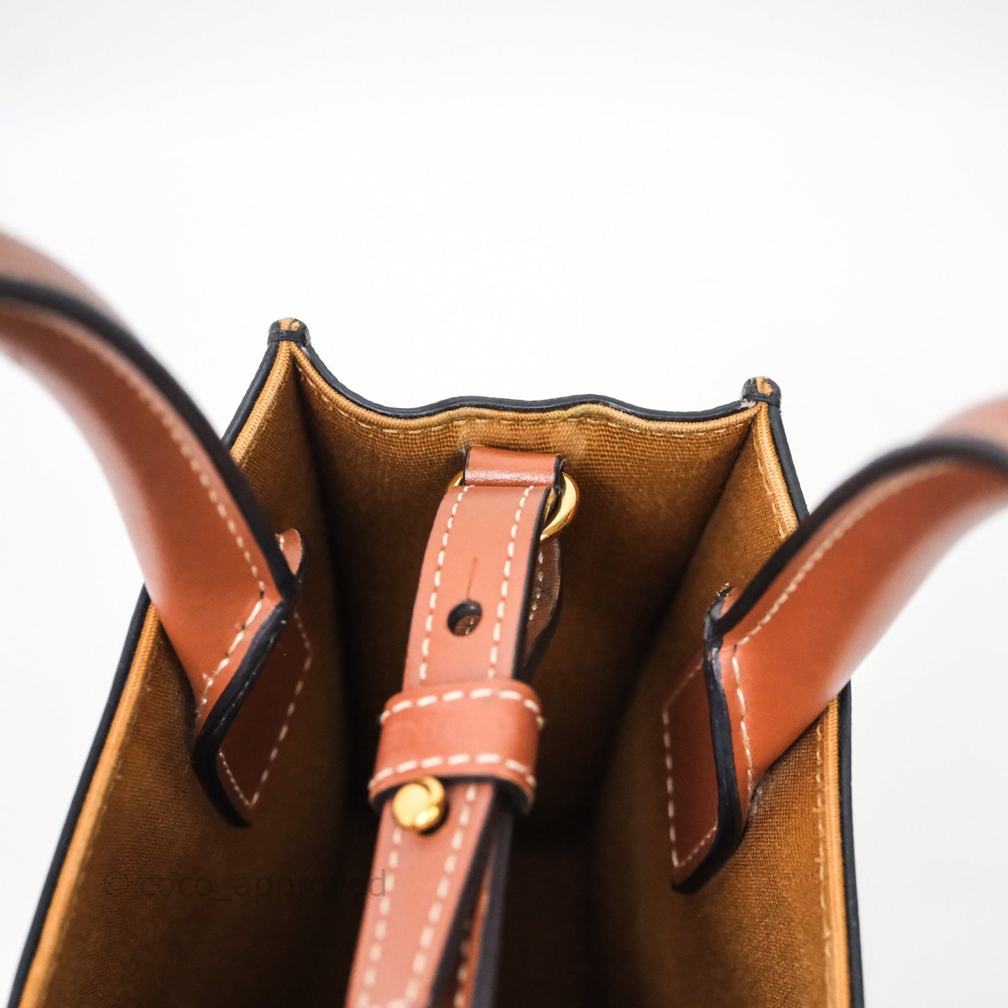 Celine Mini Vertical Cabas Bag Triomphe Canvas Tan Calfskin