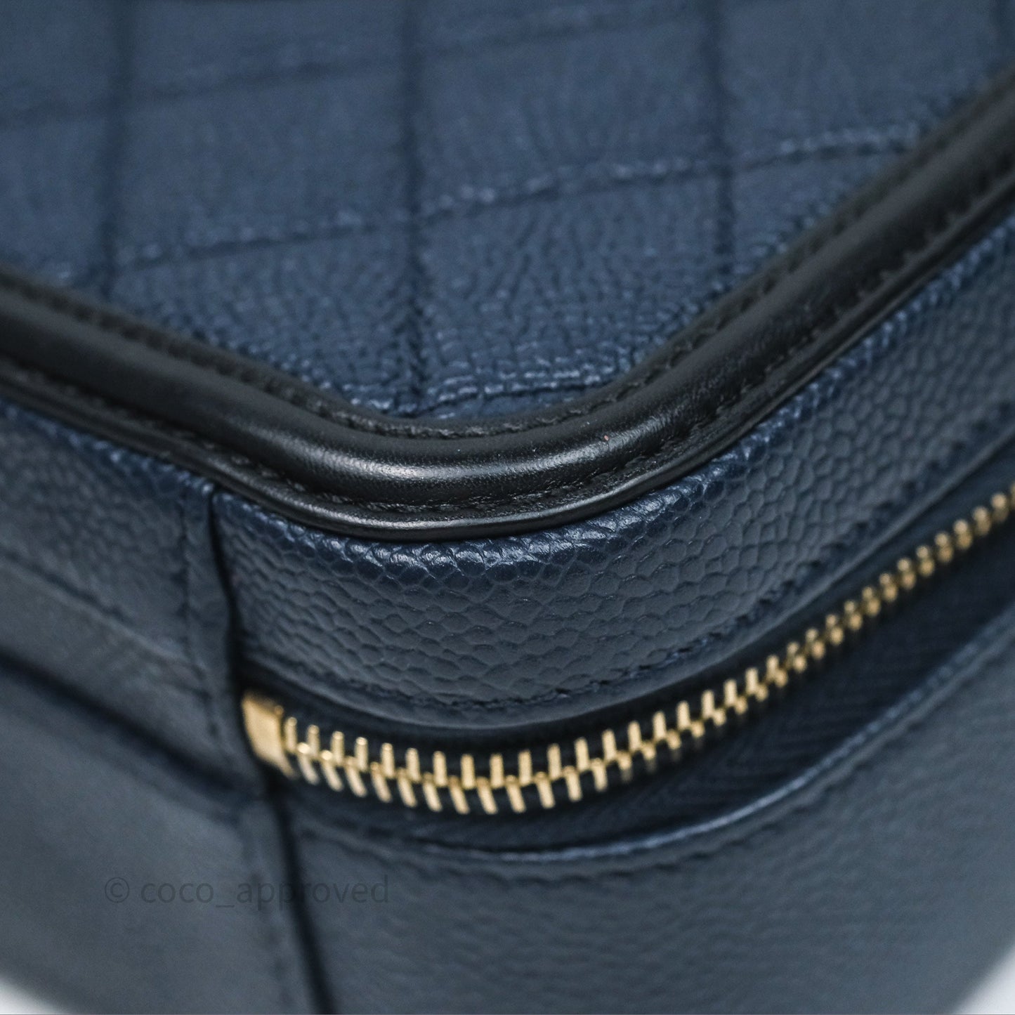 Chanel Quilted Medium CC Filigree Vanity Case Dark Navy Caviar Gold Hardware