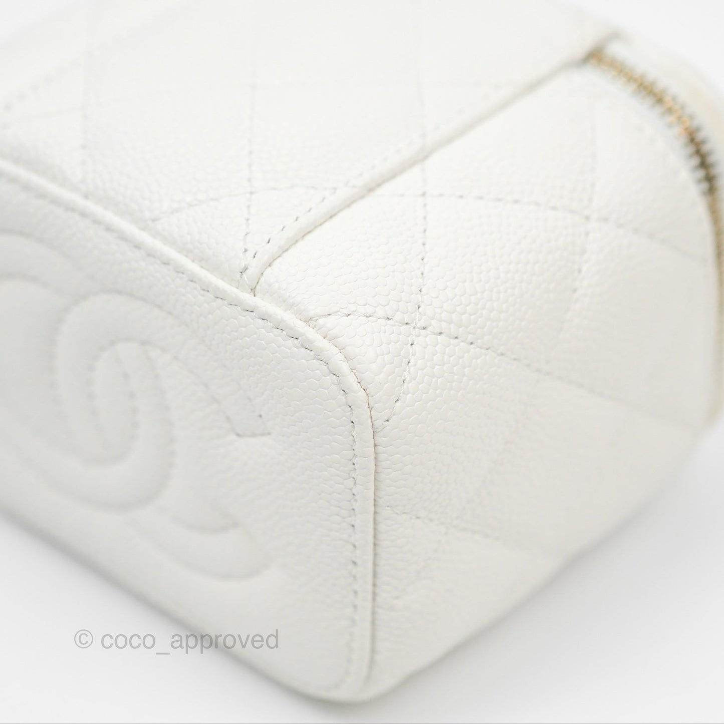 Chanel Quilted Heart Crush Mini Vanity With Chain White Caviar Aged Gold Hardware