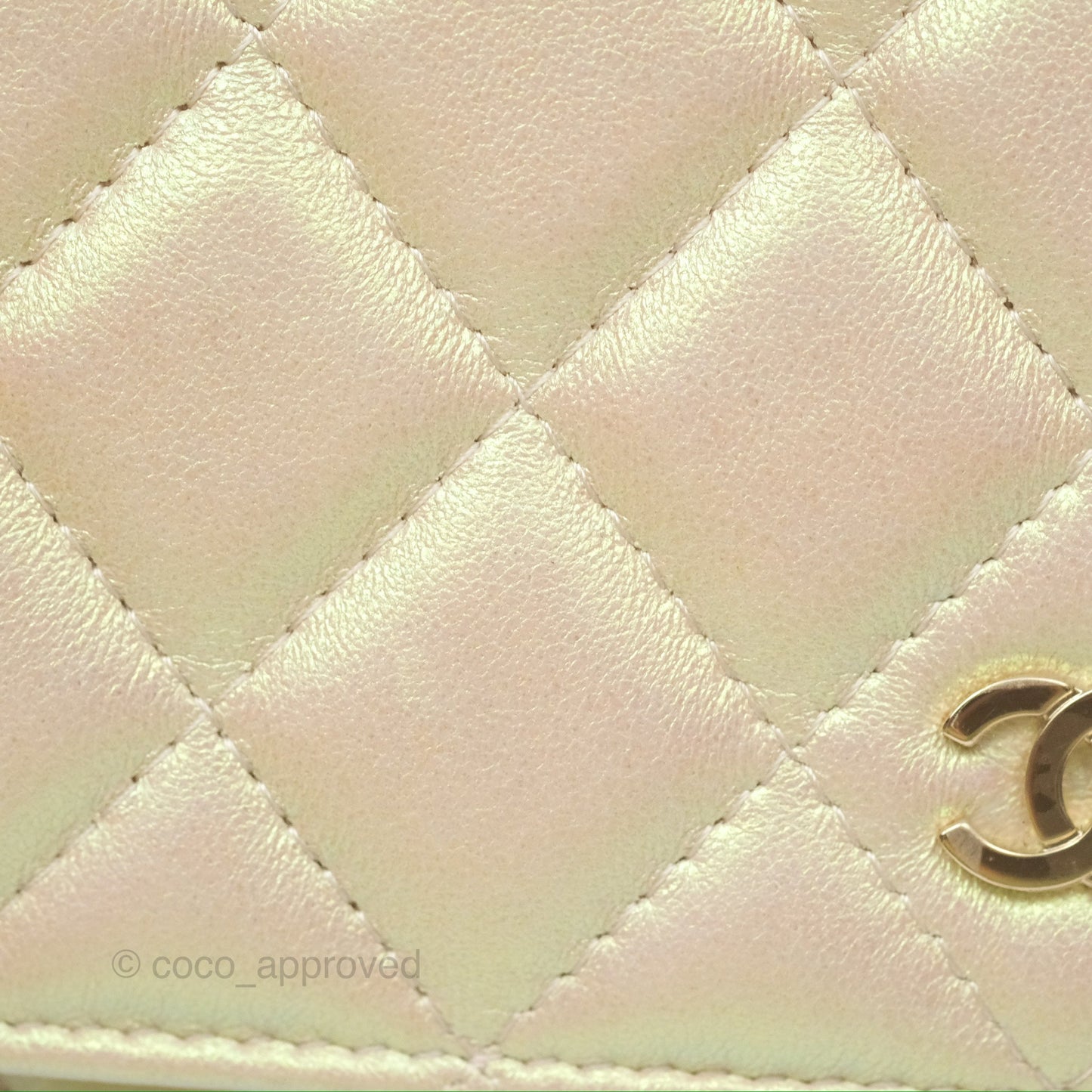 Chanel Quilted Wallet on Chain WOC Iridescent Ivory Gold Hardware 20A