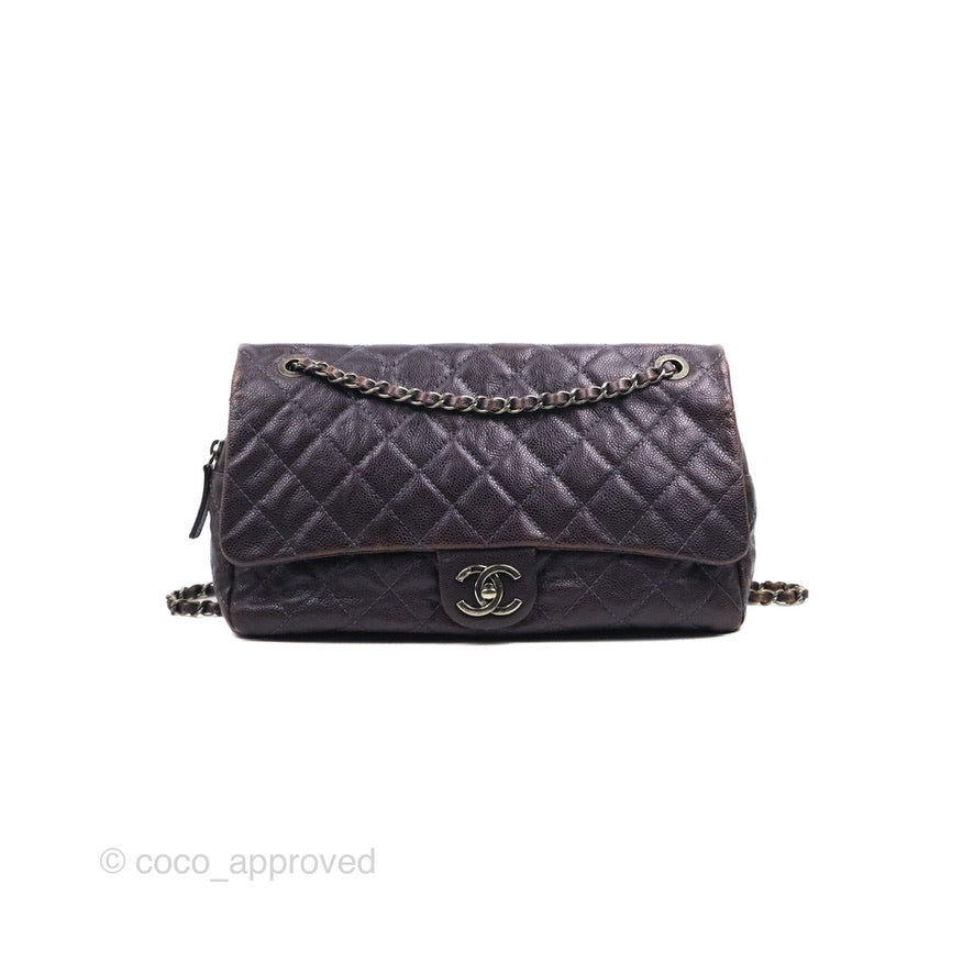 Chanel Jumbo Easy Flap Bag Caviar Dark Purple Ruthenium Hardware
