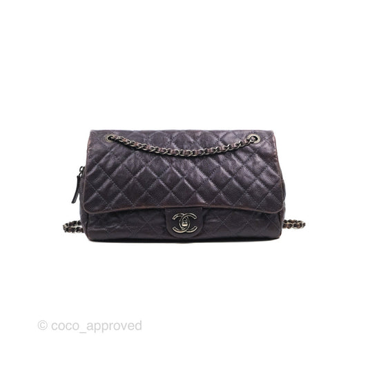 Chanel Jumbo Easy Flap Bag Caviar Dark Purple Ruthenium Hardware