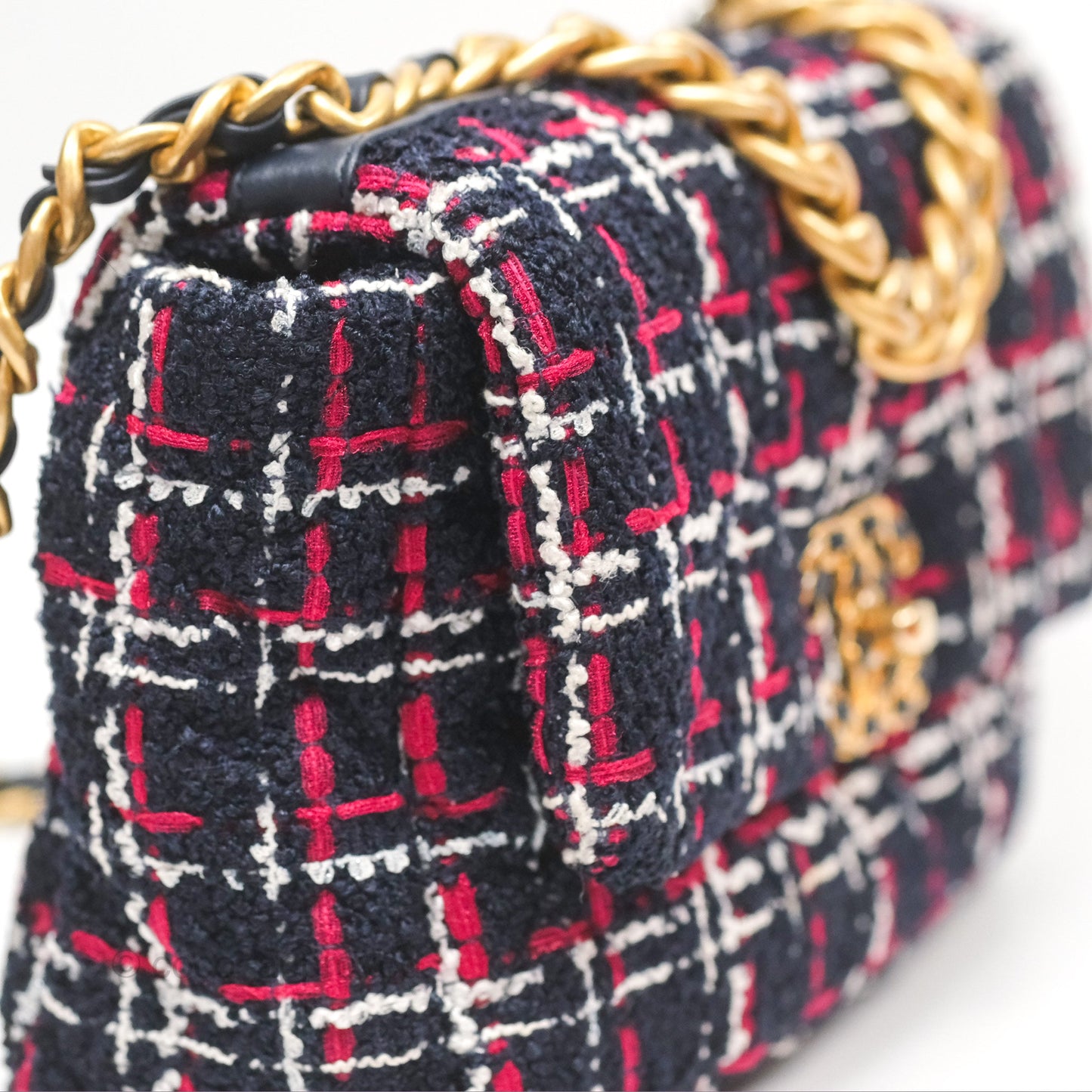 Chanel 19 Small Navy Grid Tweed Mixed Hardware