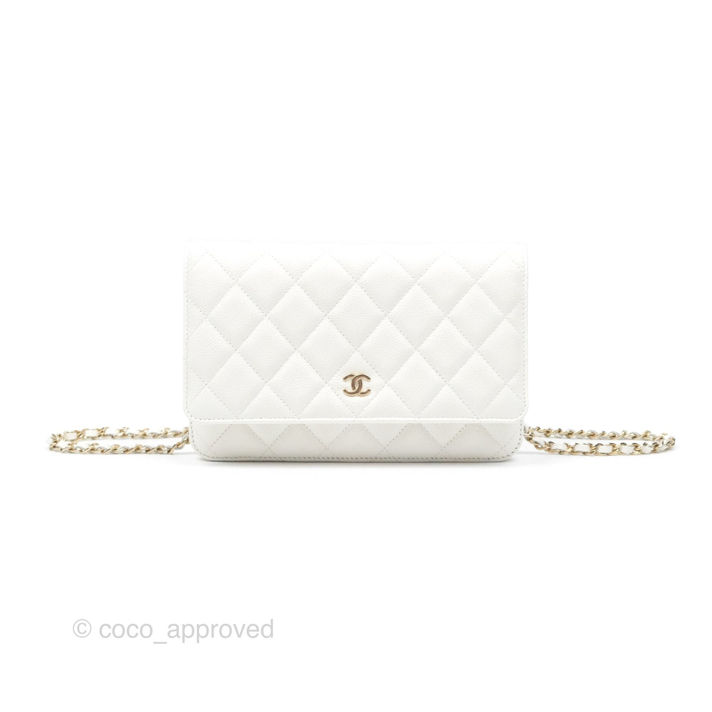 Chanel Classic Quilted Wallet On Chain WOC White Caviar Gold Hardware