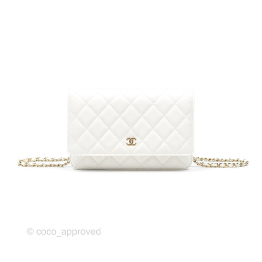 Chanel Classic Quilted Wallet On Chain WOC White Caviar Gold Hardware