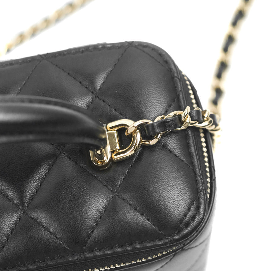 Chanel Vanity Rectangular Top Handle Black Lambskin Gold Hardware