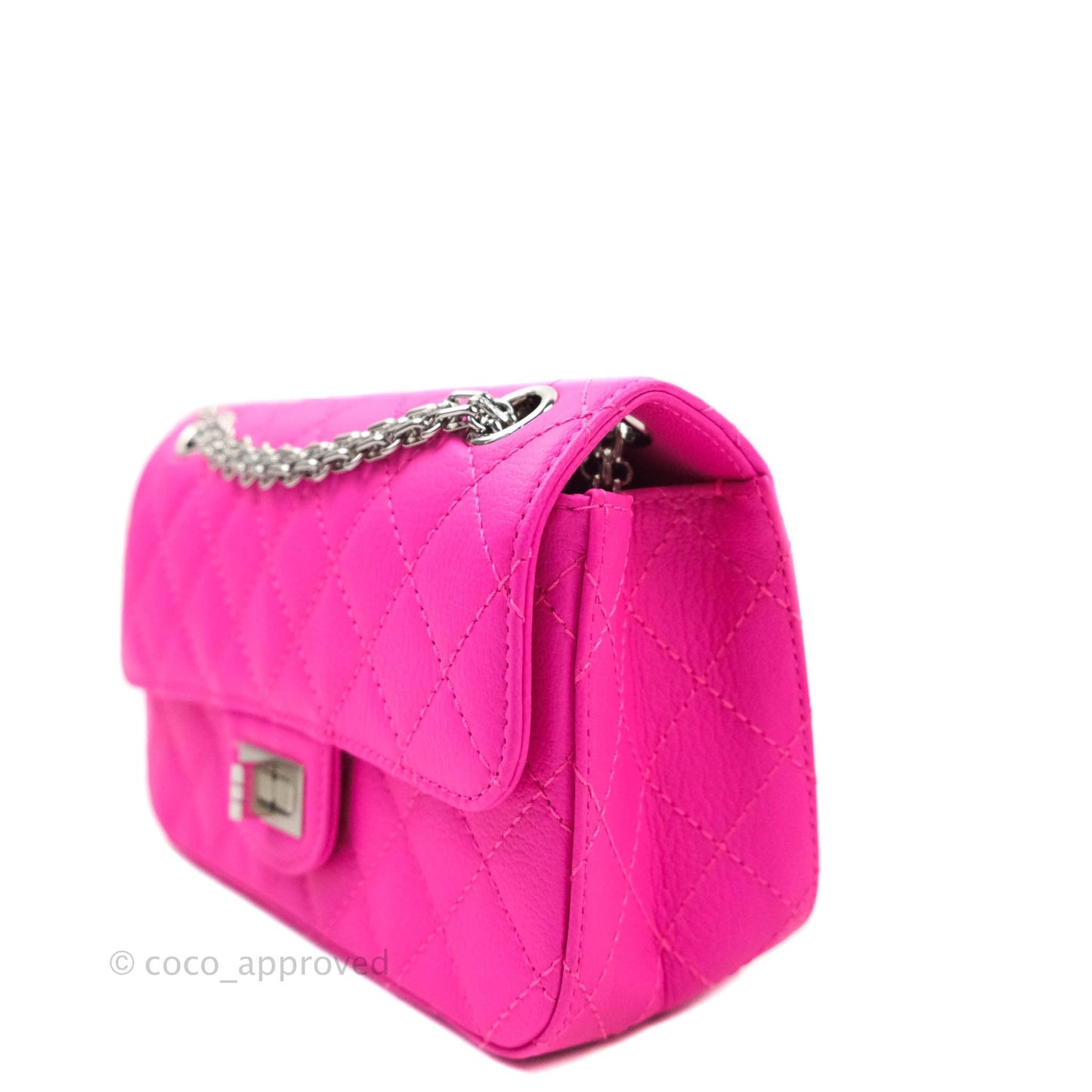 Chanel Mini Reissue 224 Fuchsia Neon Pink Goatskin Silver Hardware