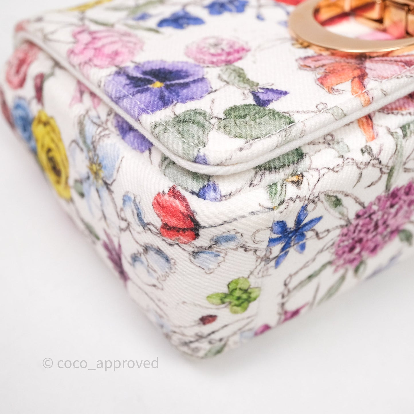 Dior Small Caro Bag White Florilegio Rose Gold Hardware
