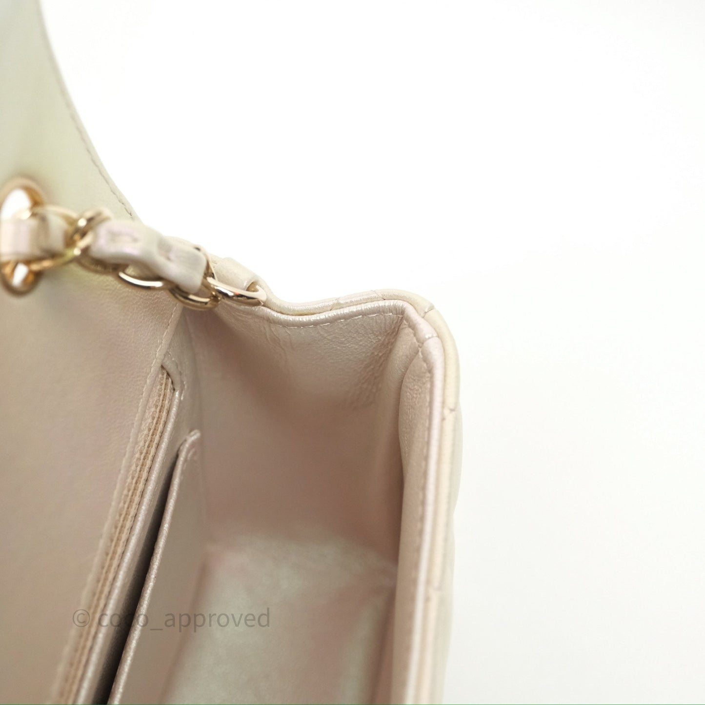 Chanel Mini Rectangular Quilted Iridescent Ivory Lambskin Gold Hardware 20B
