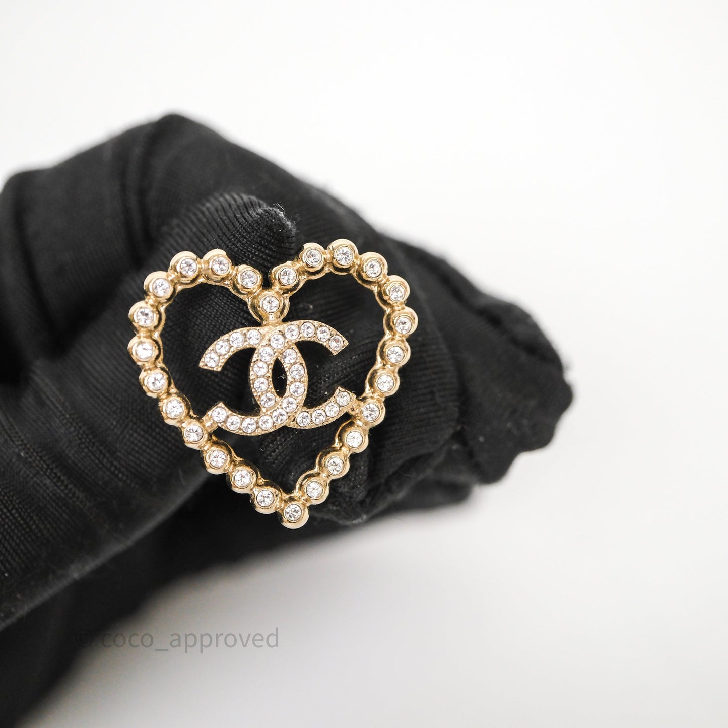 Chanel Crystal and Gold Metal CC Heart Earrings 25P