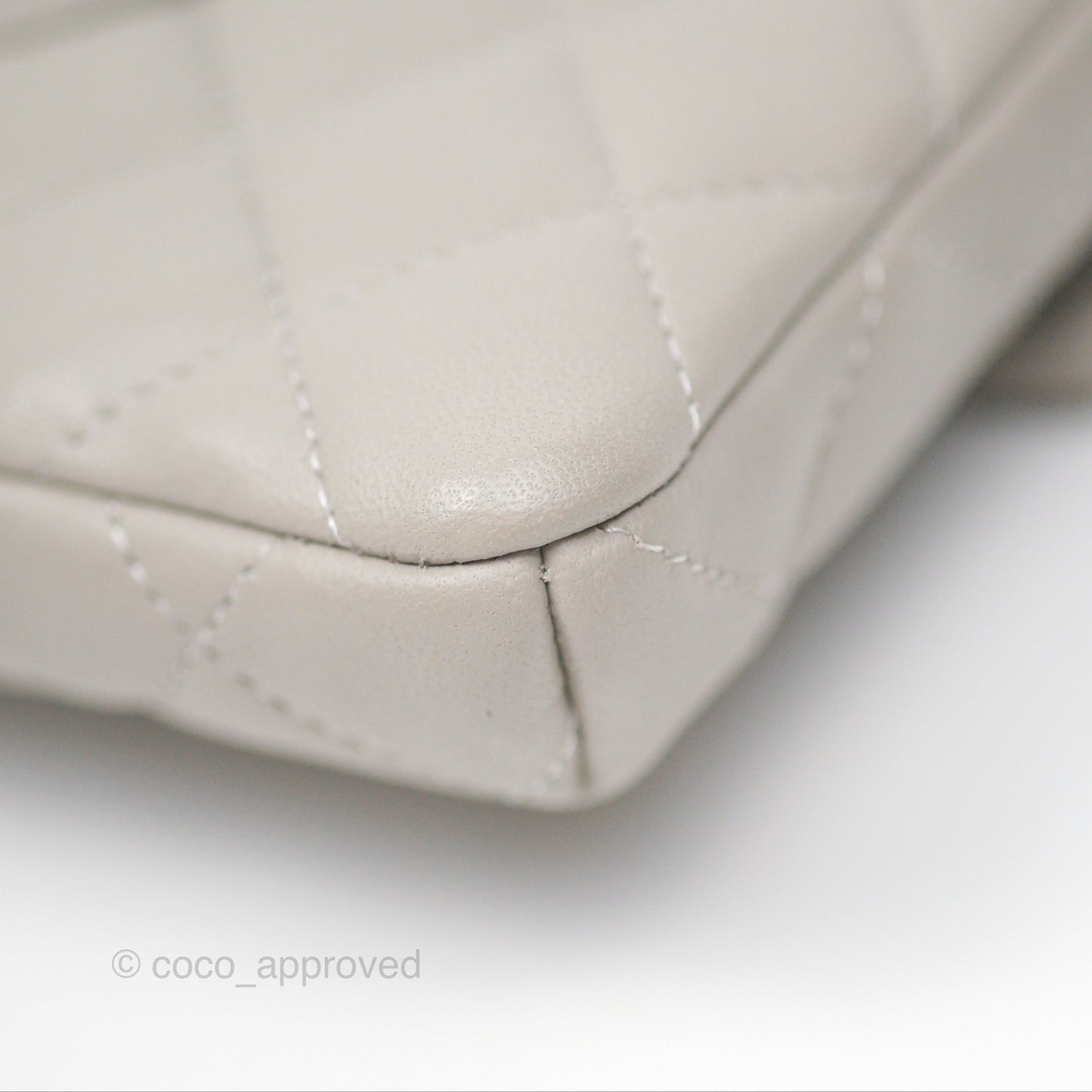 Chanel Classic Flap Clutch Quilted Light Grey Lambskin Silver Hardware