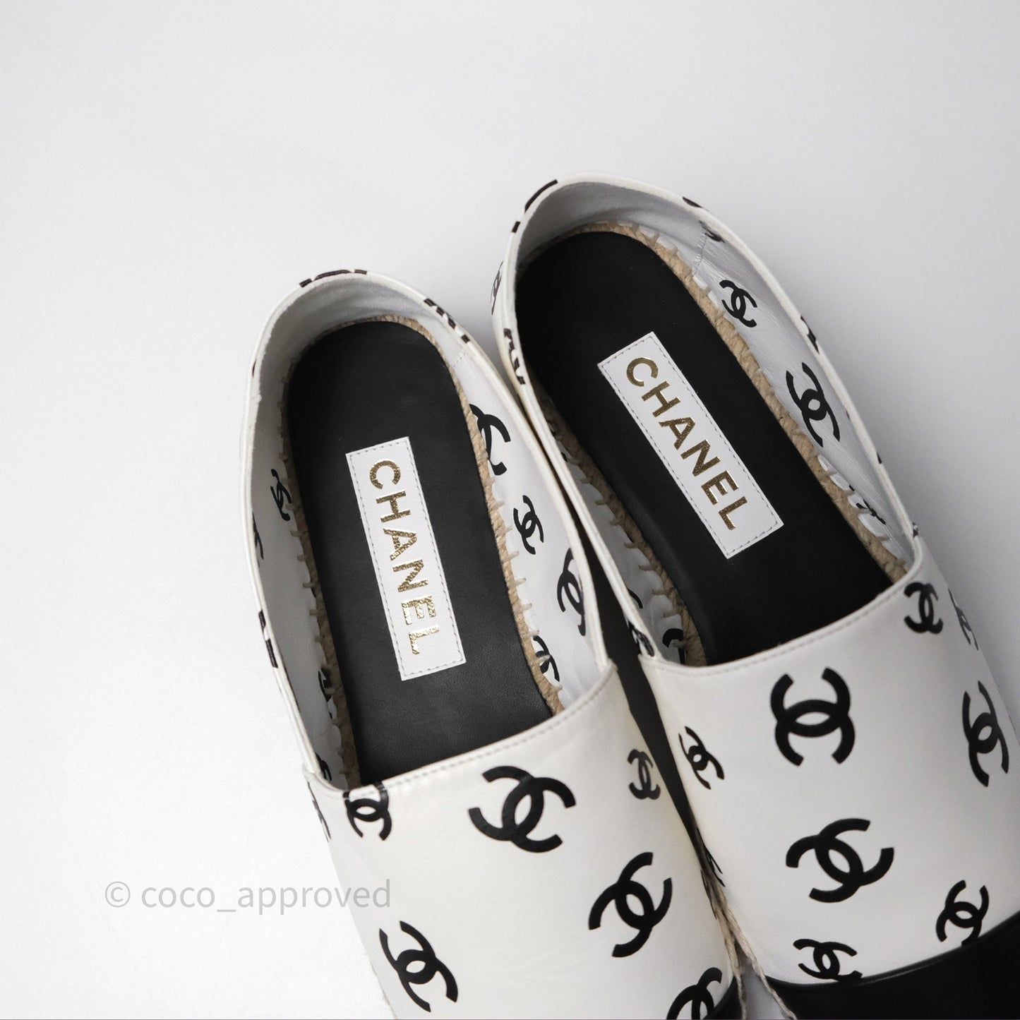 Chanel Printed CC Espadrilles Lambskin White/ Black Size 38
