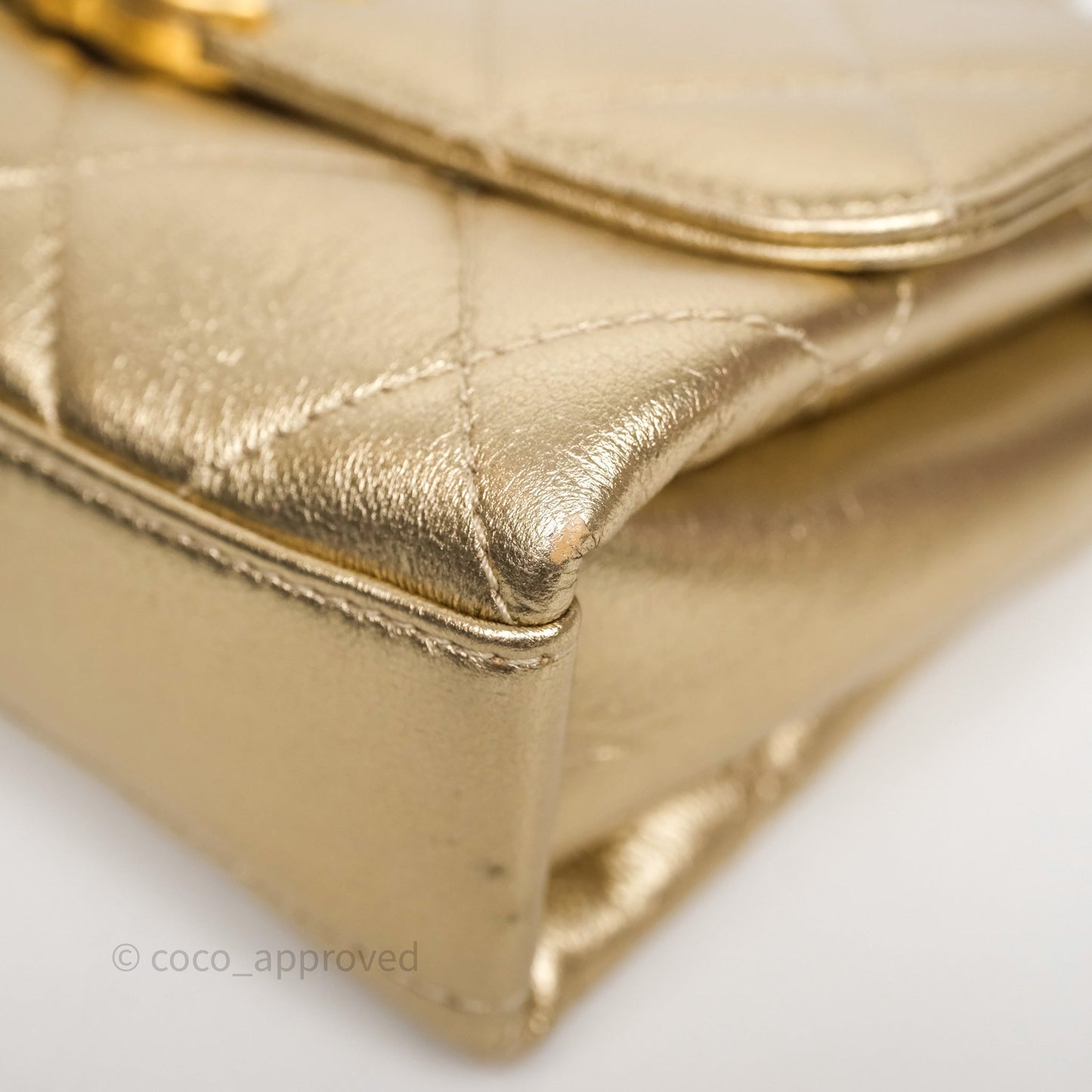 Chanel Mini Crystal Logo Handle Flap Bag Metallic Gold Lambskin 22S